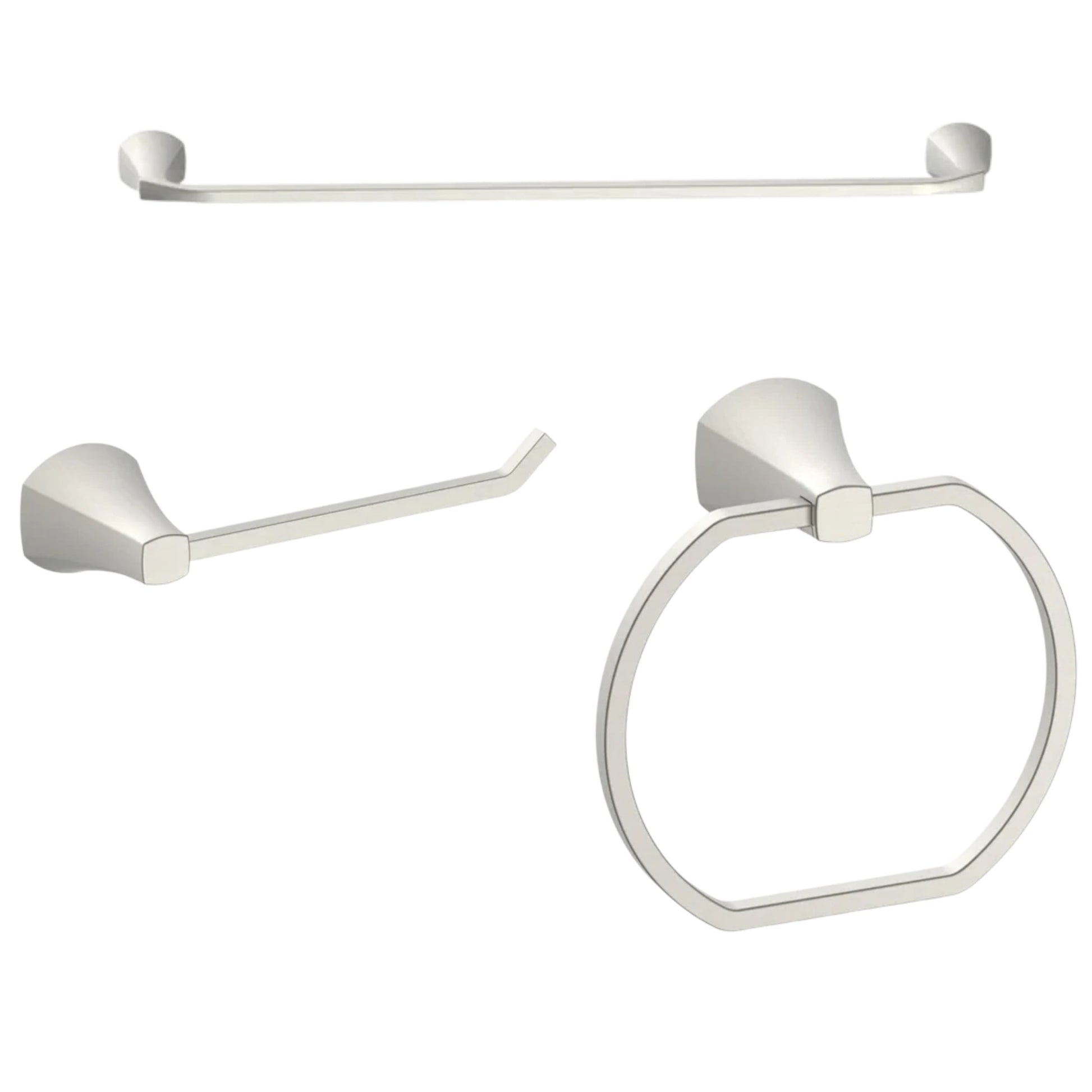 Better Homes & Gardens Simple Flare 3-Piece Bathroom Hardware Set, Satin Nickel â€“ Includes Towel Bar, Towel Ring & Toilet Paper Holder