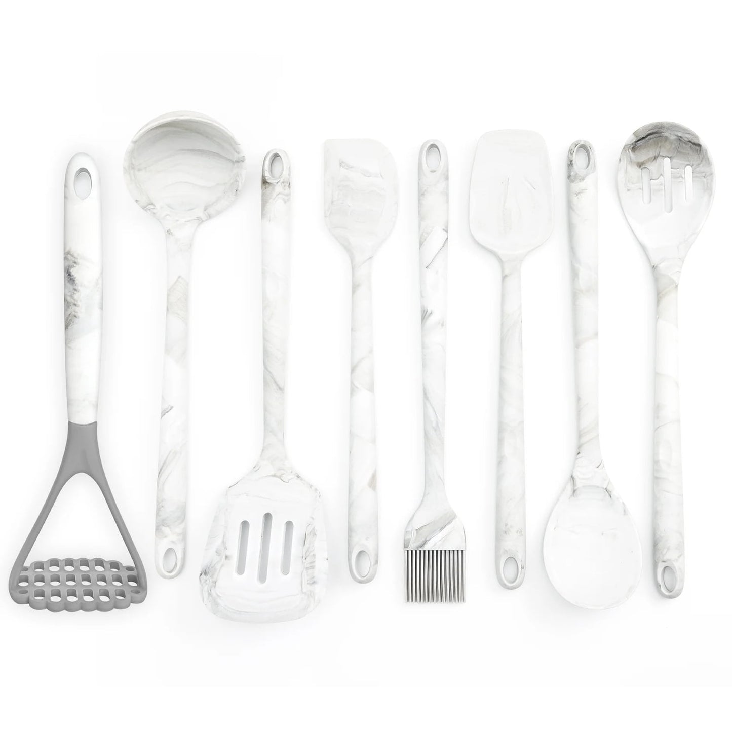 Better Houseware 8-Piece Silicone Utensils Set, White Marble, 3300/Set
