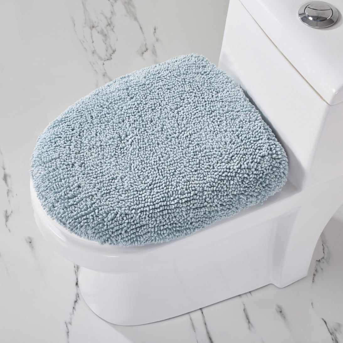 Better Trends 18" x 20" Toilet Lid Cover, 100% Cotton, Extra Soft Tufted Cover, Water Absorbent & Non Slip Bath Mat, (Blue) Granada Collection