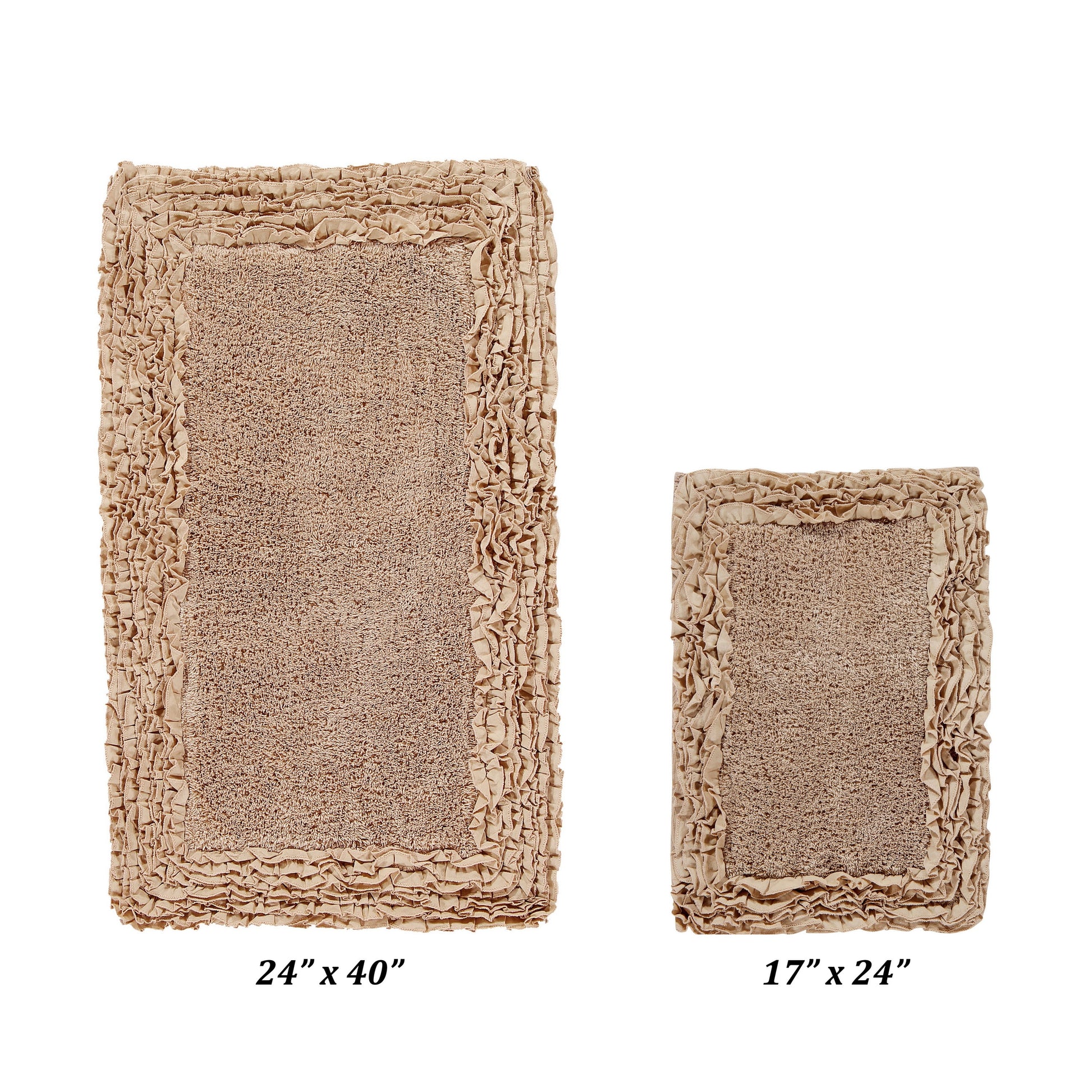 Better Trends 2 Piece Bathroom Rug Set 100% Cotton, Extra Soft, Water Absorbent & Non Slip Bath Mat, Ruffle Border, (Beige) Shaggy Border Collection