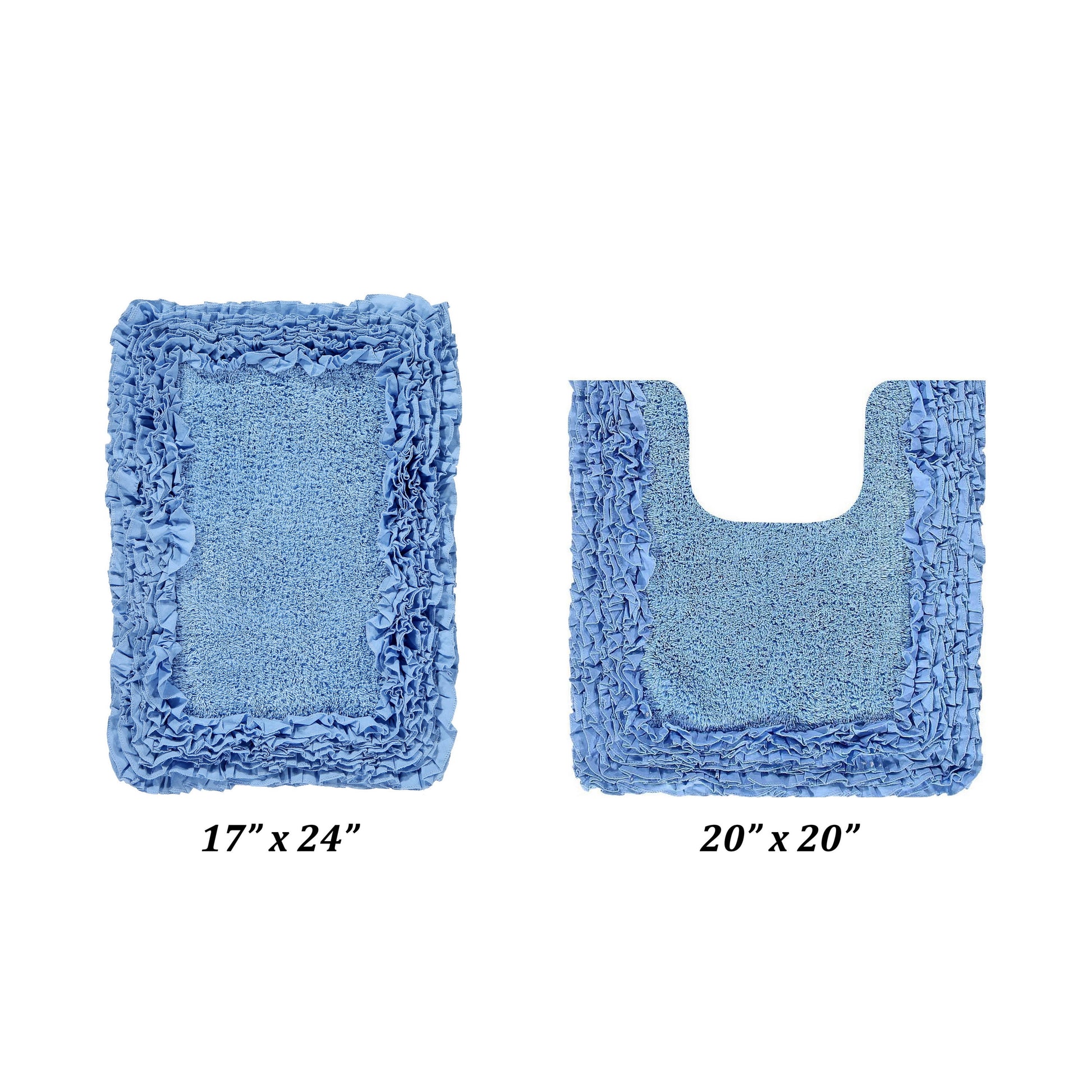 Better Trends 2 Piece Bathroom Rug Set 100% Cotton, Extra Soft, Water Absorbent & Non Slip Bath Mat, Ruffle Border, (Blue) Shaggy Border Collection