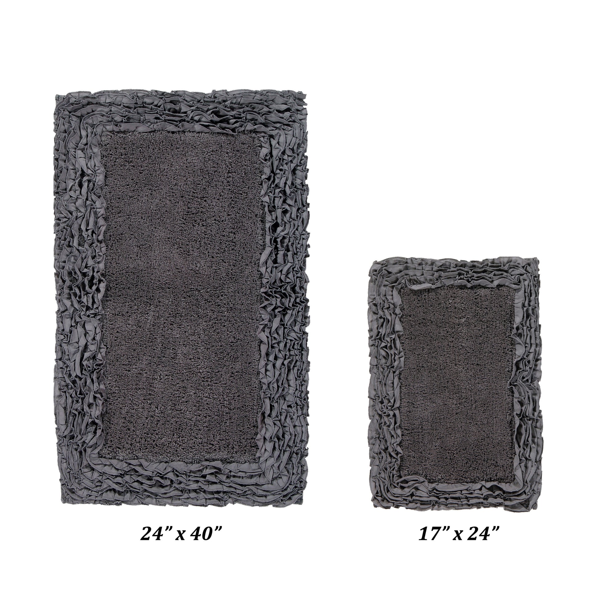 Better Trends 2 Piece Bathroom Rug Set 100% Cotton, Extra Soft, Water Absorbent & Non Slip Bath Mat, Ruffle Border, (Gray) Shaggy Border Collection