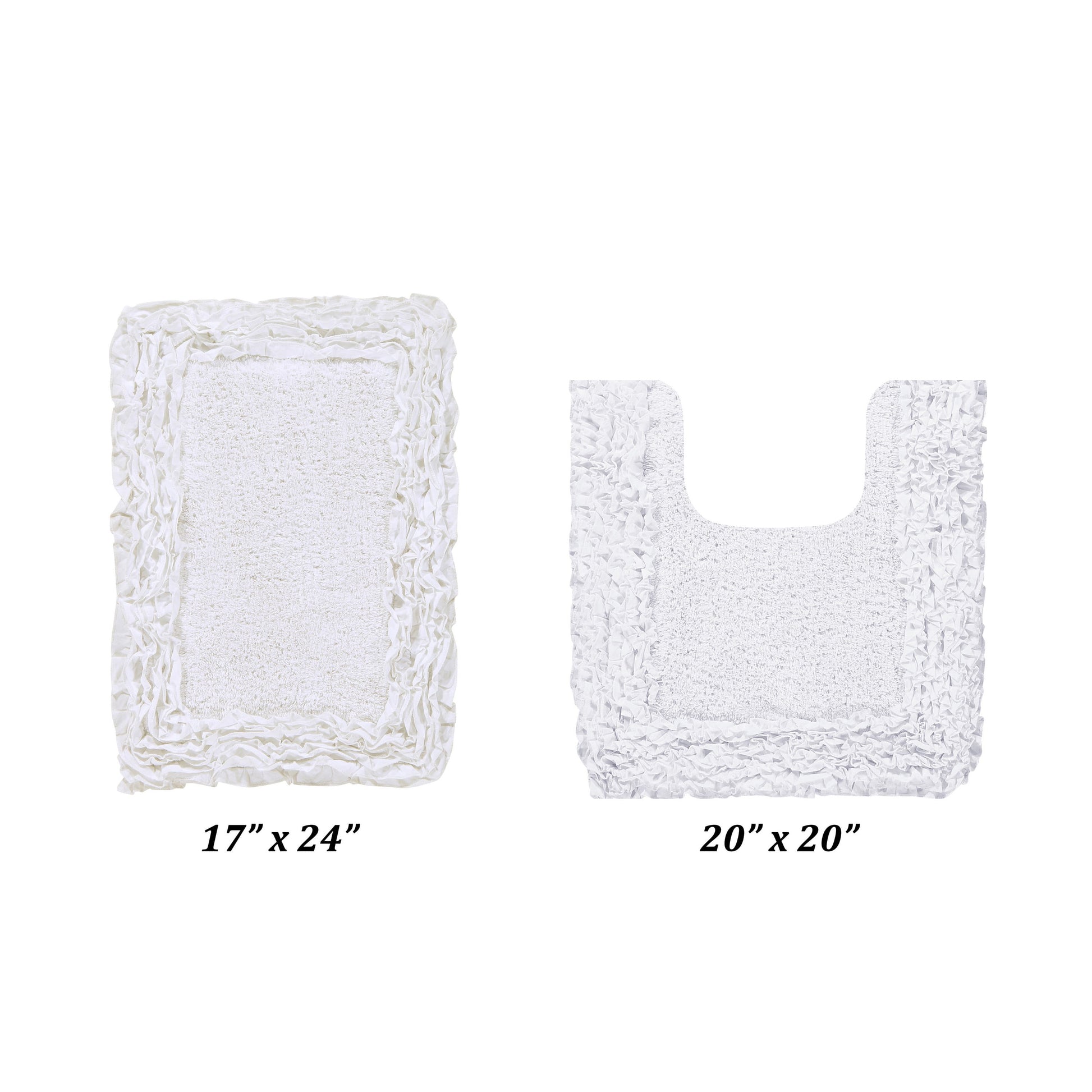 Better Trends 2 Piece Bathroom Rug Set 100% Cotton, Extra Soft, Water Absorbent & Non Slip Bath Mat, Ruffle Border, (White) Shaggy Border Collection
