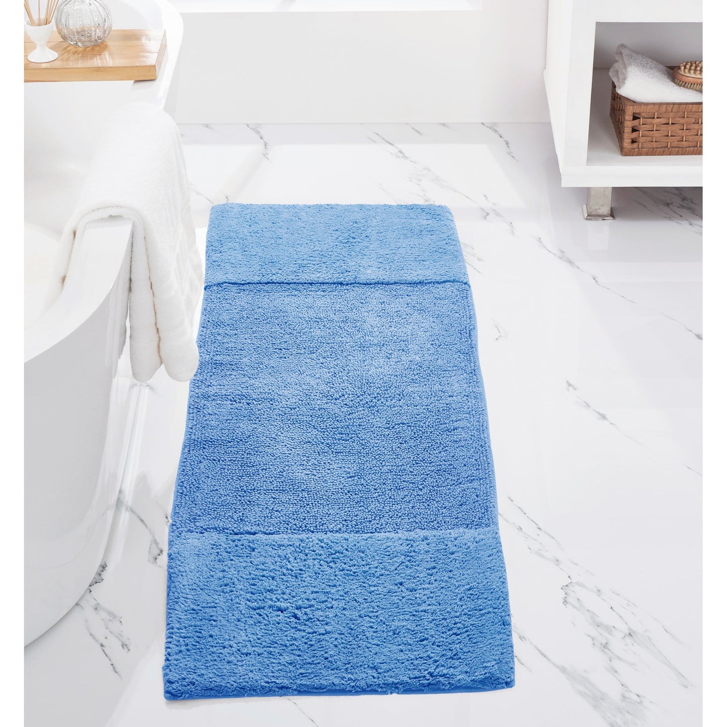 Better Trends 20" x 60" Bathroom Runner Mat 100% Cotton, Extra Soft Tufted Bath Rug, Water Absorbent & Non Slip, Solid Pattern, Dark Blue Granada Collection