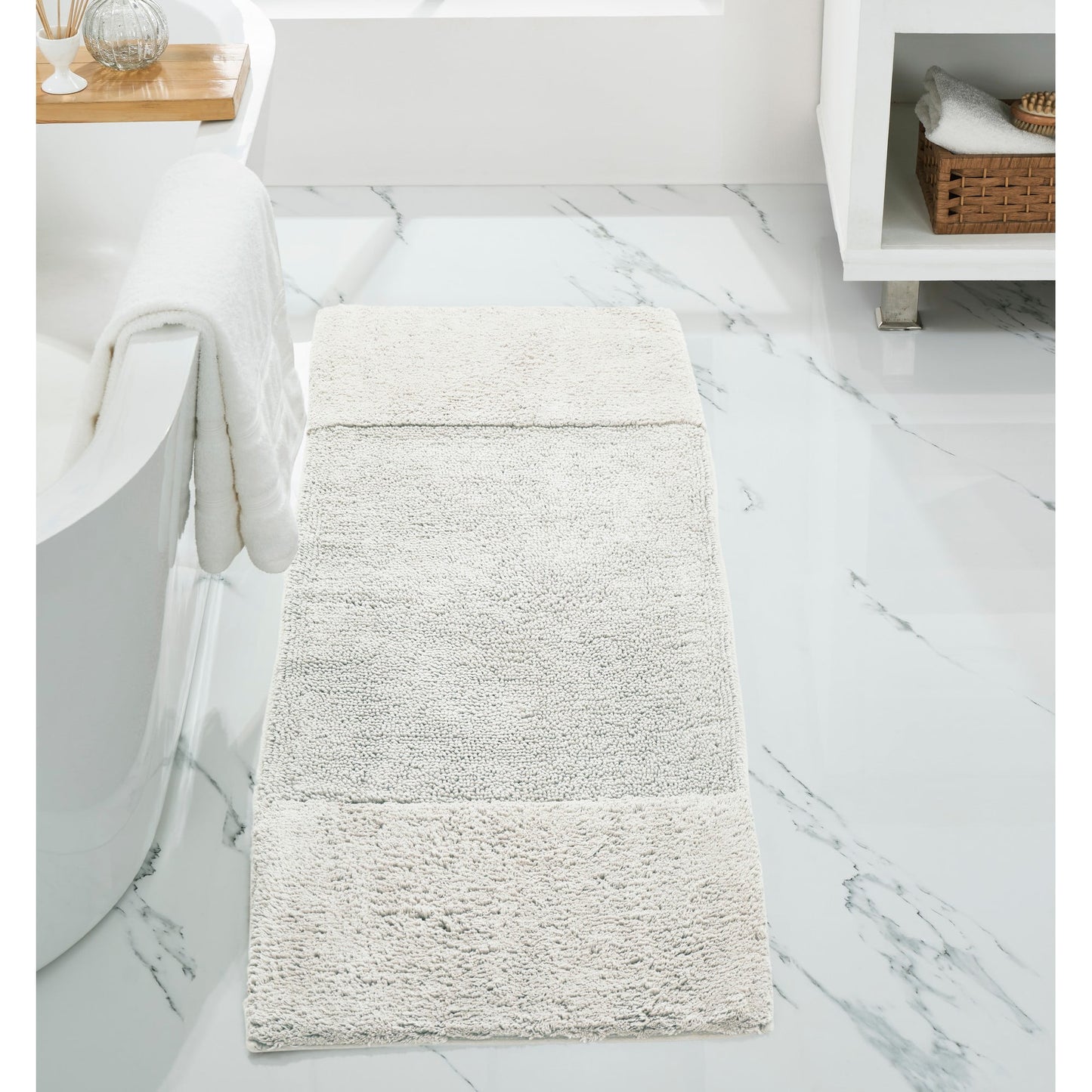 Better Trends 20" x 60" Bathroom Runner Mat 100% Cotton, Extra Soft Tufted Bath Rug, Water Absorbent & Non Slip, Solid Pattern, Ivory Granada Collection