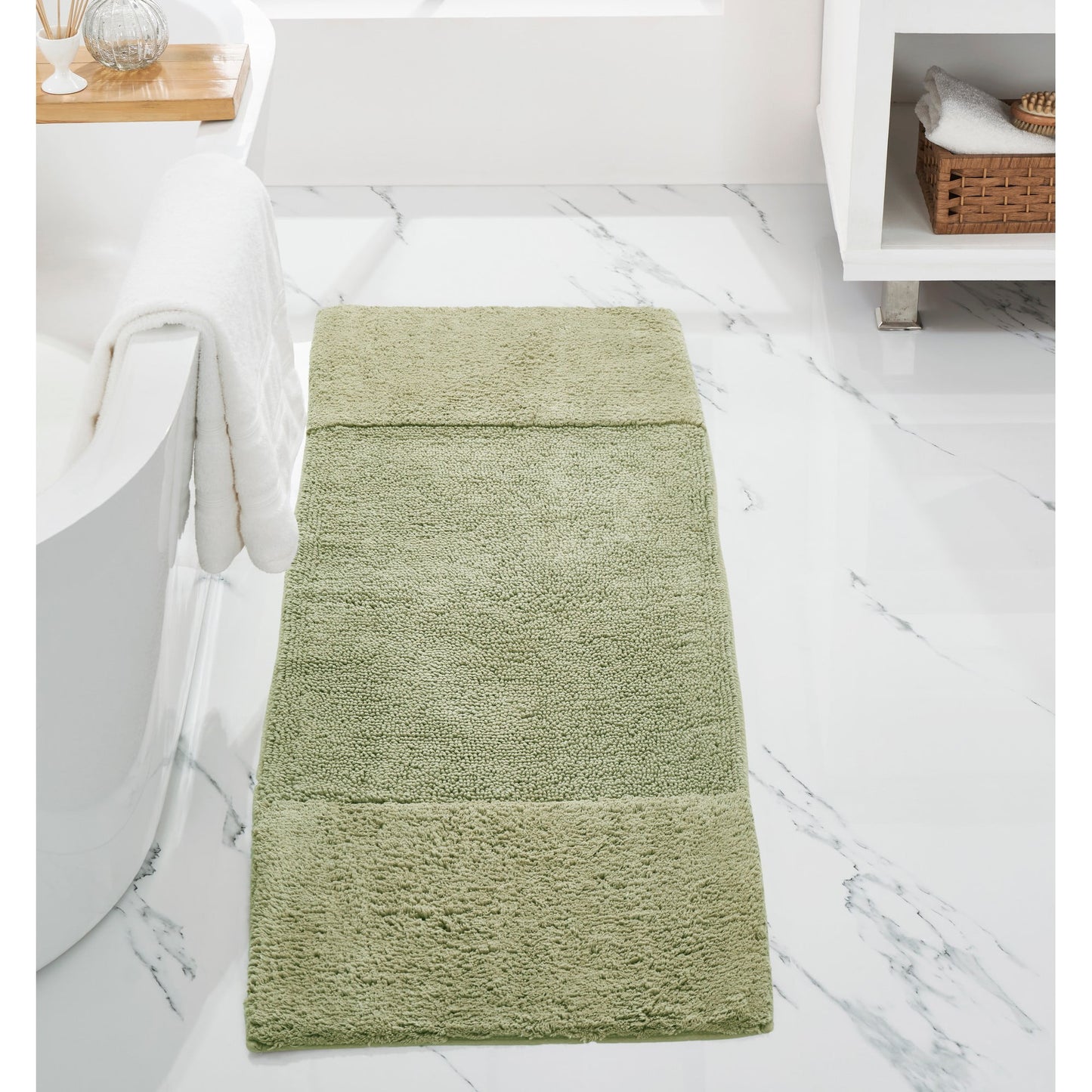 Better Trends 20" x 60" Bathroom Runner Mat 100% Cotton, Extra Soft Tufted Bath Rug, Water Absorbent & Non Slip, Solid Pattern, Sage Granada Collection
