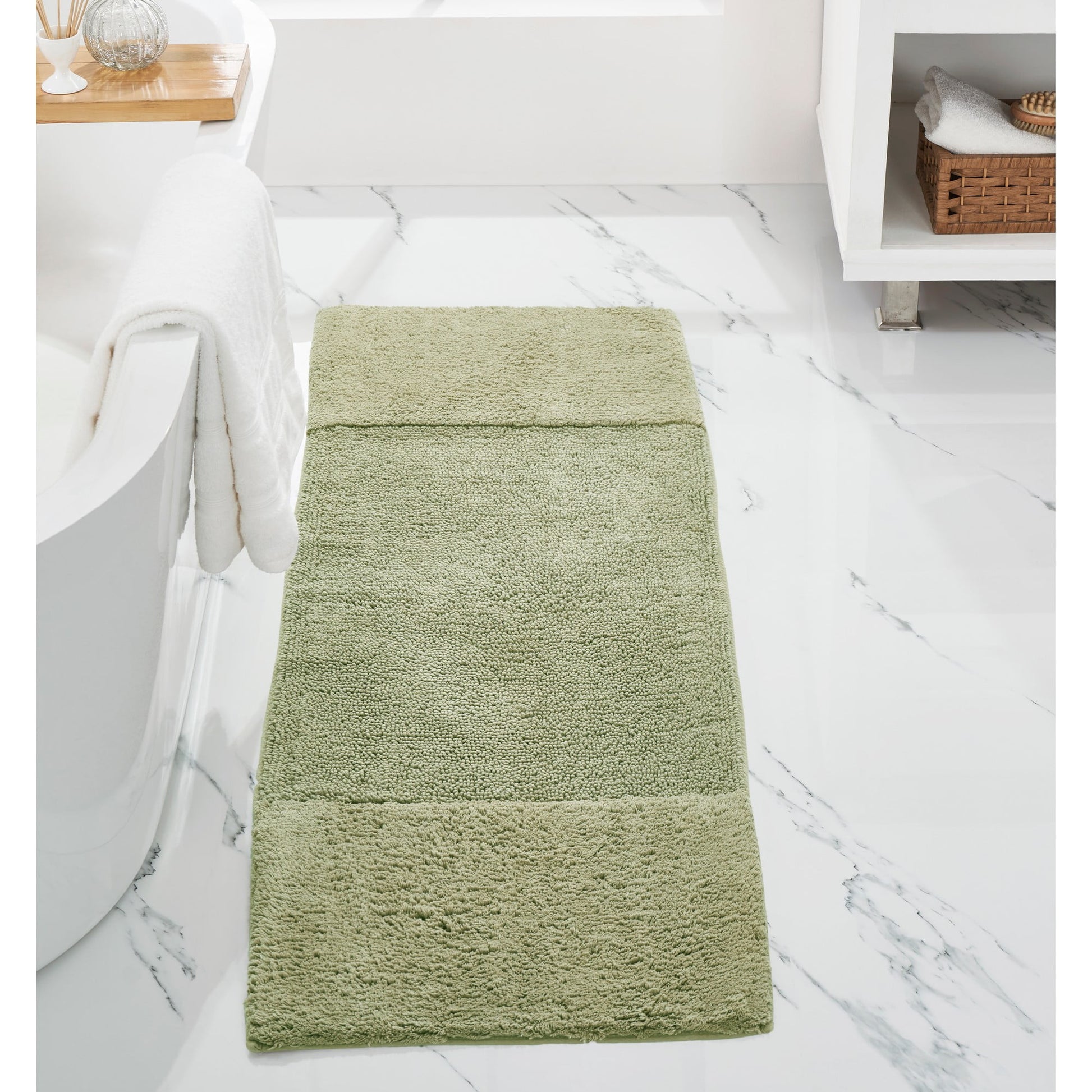 Better Trends 20" x 60" Bathroom Runner Mat 100% Cotton, Extra Soft Tufted Bath Rug, Water Absorbent & Non Slip, Solid Pattern, Sage Granada Collection