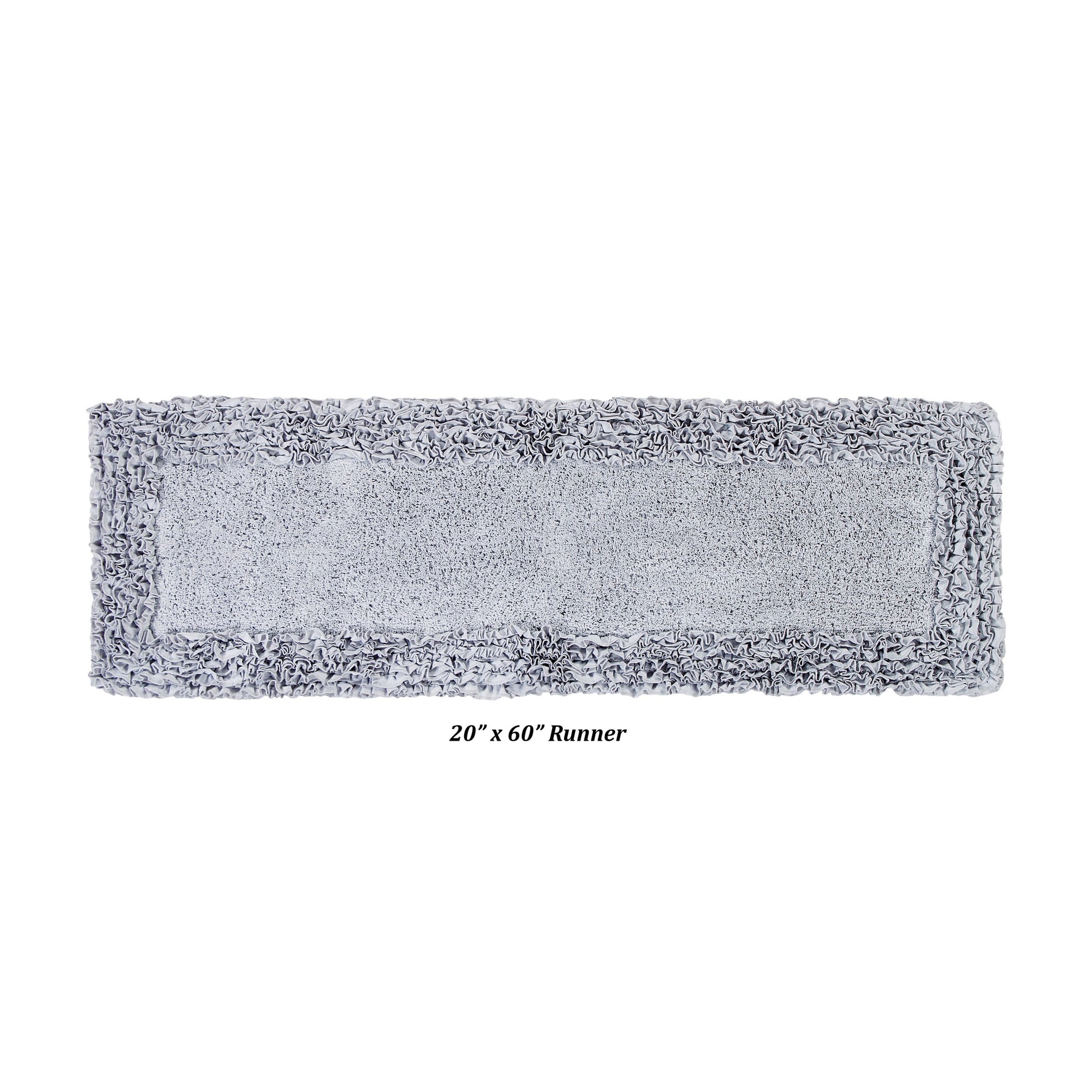 Better Trends 20" x 60" Bathroom Runner Mat, 100% Cotton Non-Slip Bath Rug, Water Absorbent, Machine Washable for Bathroom and Shower Use, Silver Shaggy Border Collection