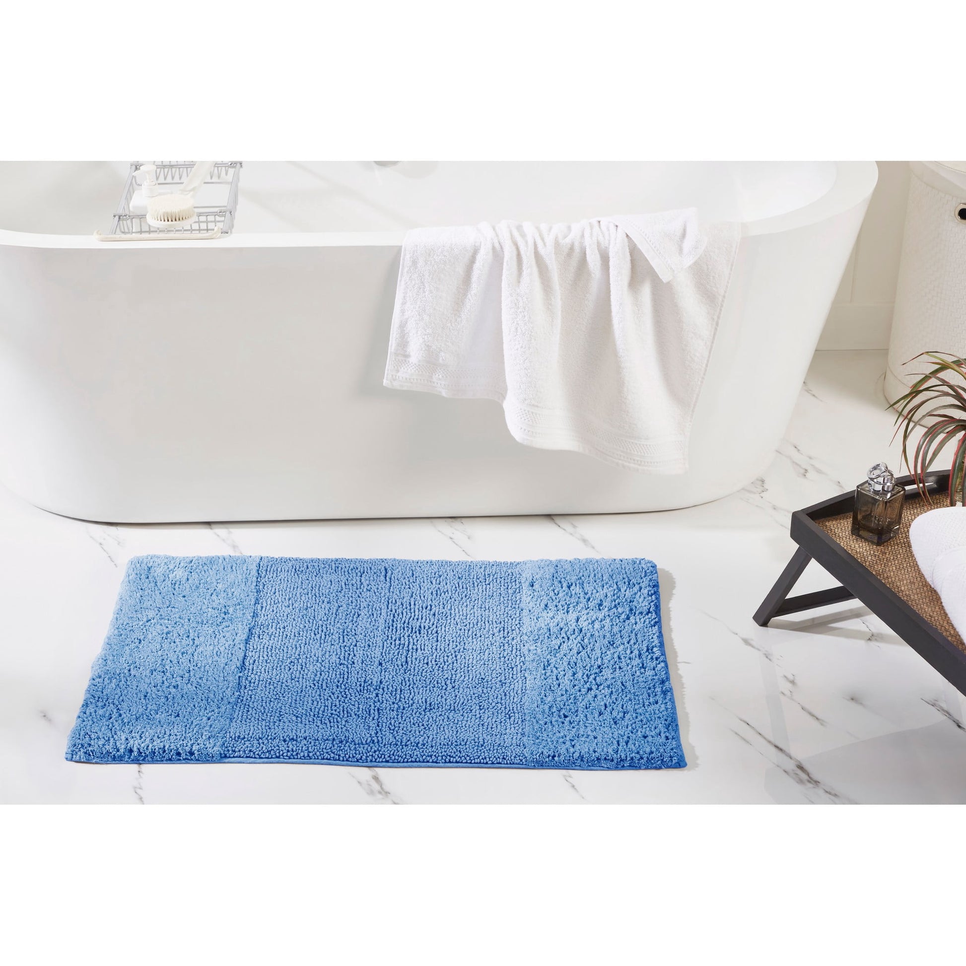 Better Trends 21" x 34" Bathroom Rug 100% Cotton, Extra Soft Tufted Bath Mat, Water Absorbent & Non Slip, Solid Pattern, (Dark Blue) Granada Collection
