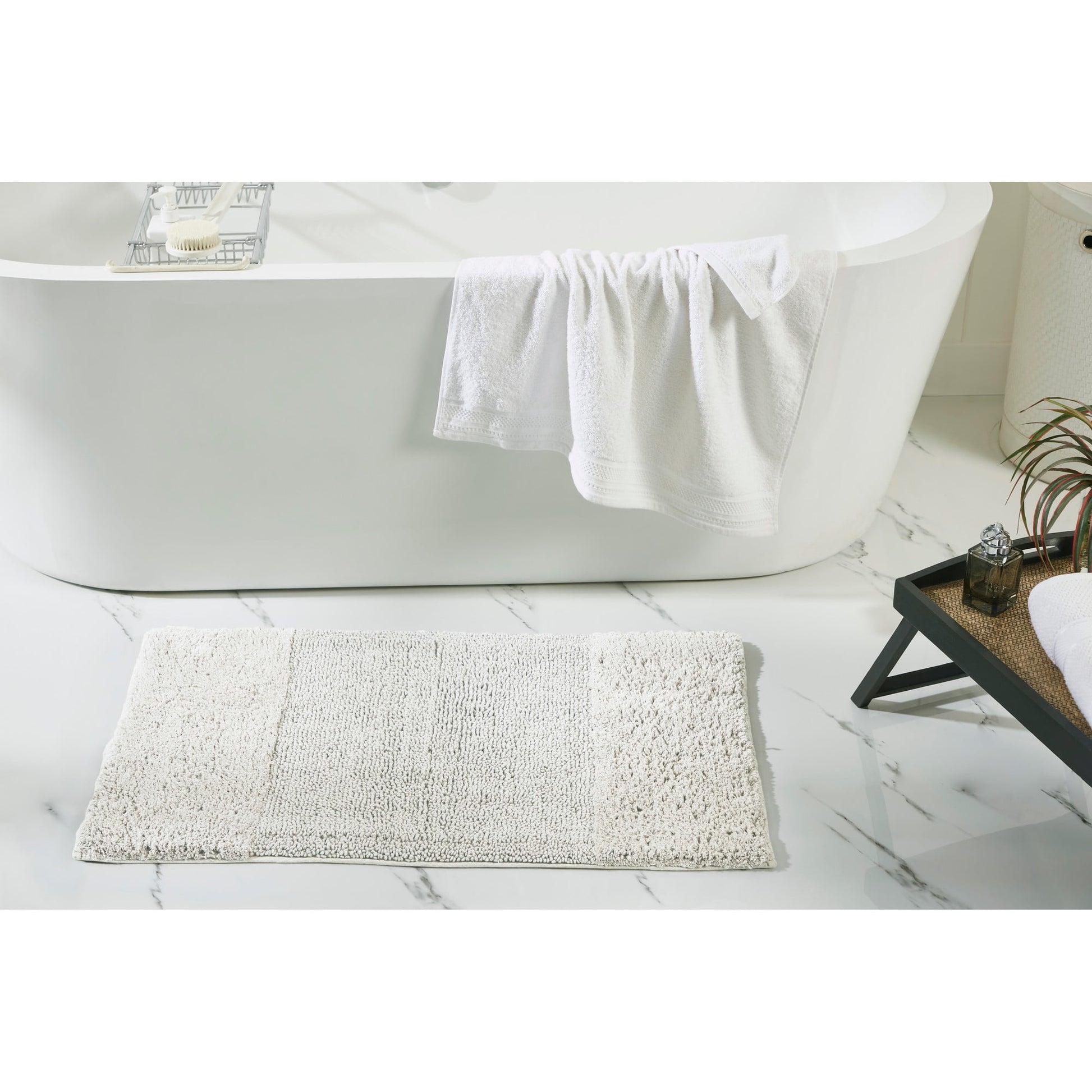 Better Trends 21" x 34" Bathroom Rug 100% Cotton, Extra Soft Tufted Bath Mat, Water Absorbent & Non Slip, Solid Pattern, (Ivory) Granada Collection