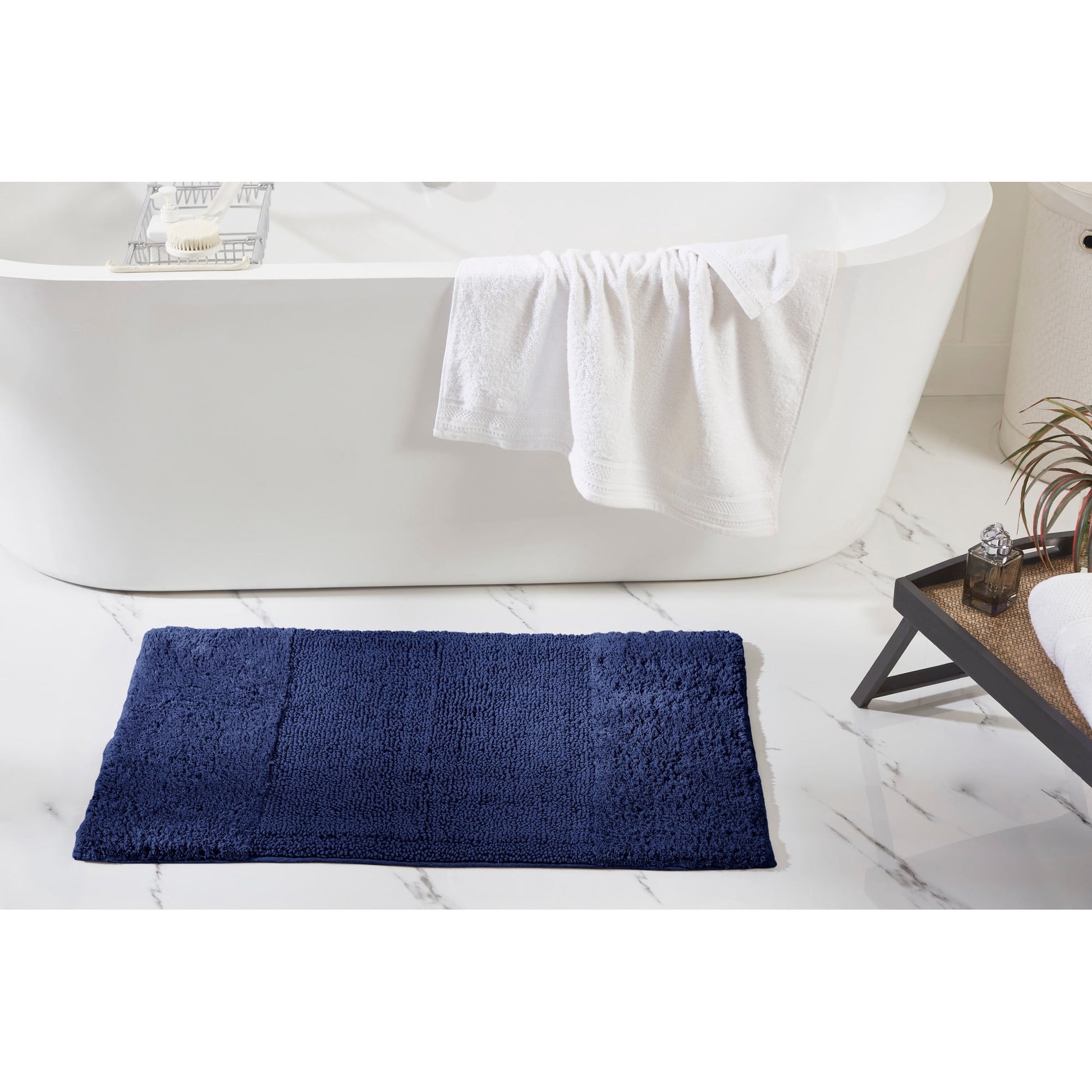 Better Trends 21" x 34" Bathroom Rug 100% Cotton, Extra Soft Tufted Bath Mat, Water Absorbent & Non Slip, Solid Pattern, (Navy) Granada Collection