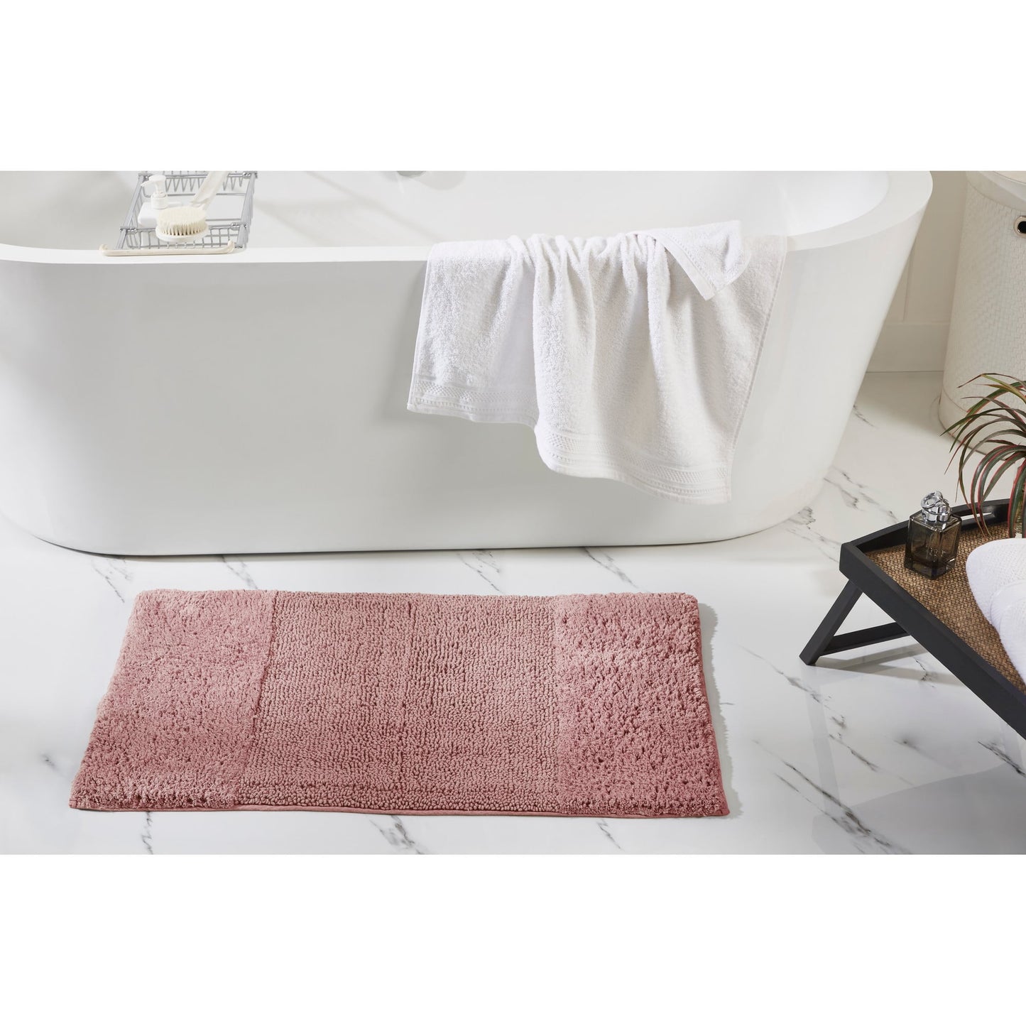 Better Trends 21" x 34" Bathroom Rug 100% Cotton, Extra Soft Tufted Bath Mat, Water Absorbent & Non Slip, Solid Pattern, (Pink) Granada Collection