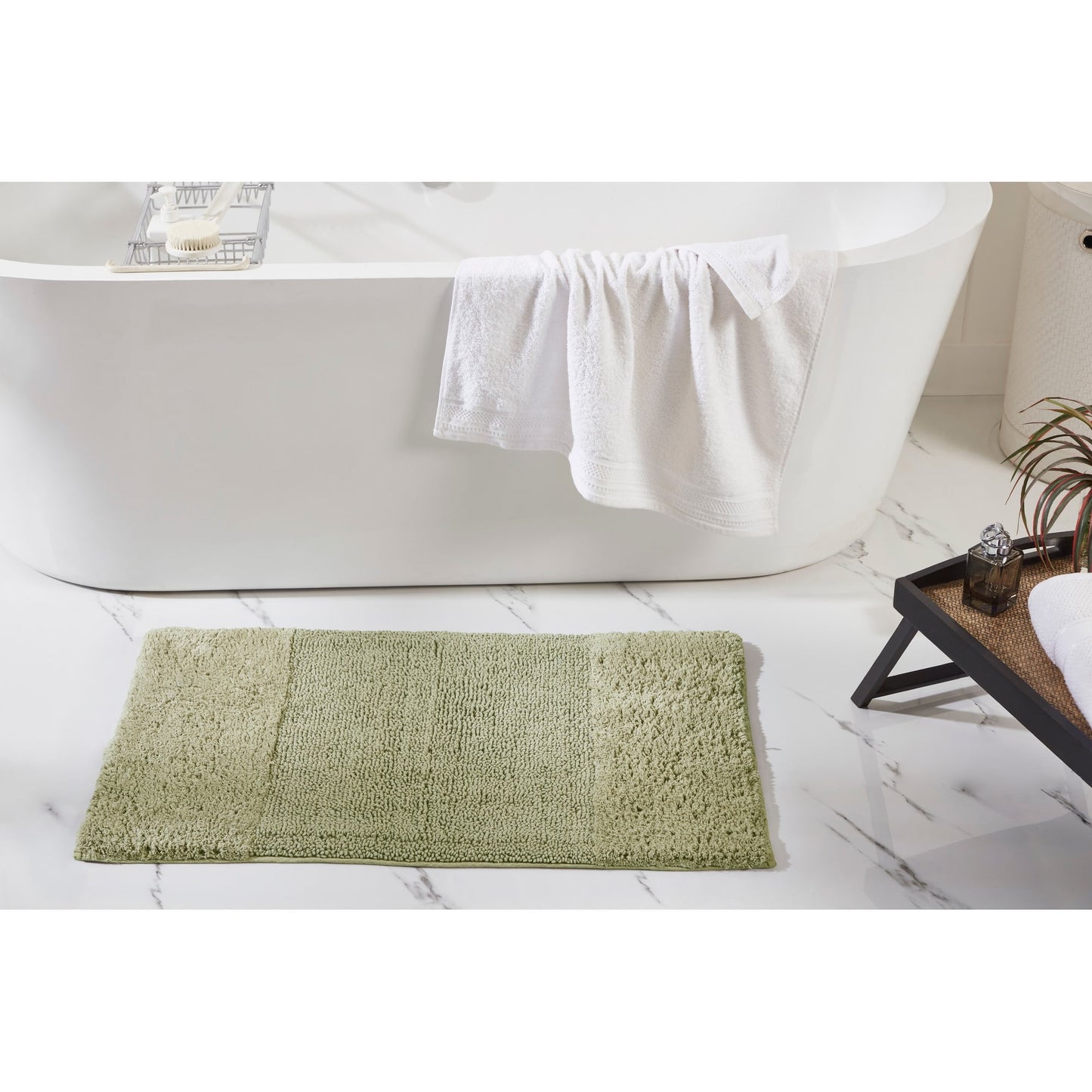 Better Trends 21" x 34" Bathroom Rug 100% Cotton, Extra Soft Tufted Bath Mat, Water Absorbent & Non Slip, Solid Pattern, (Sage) Granada Collection