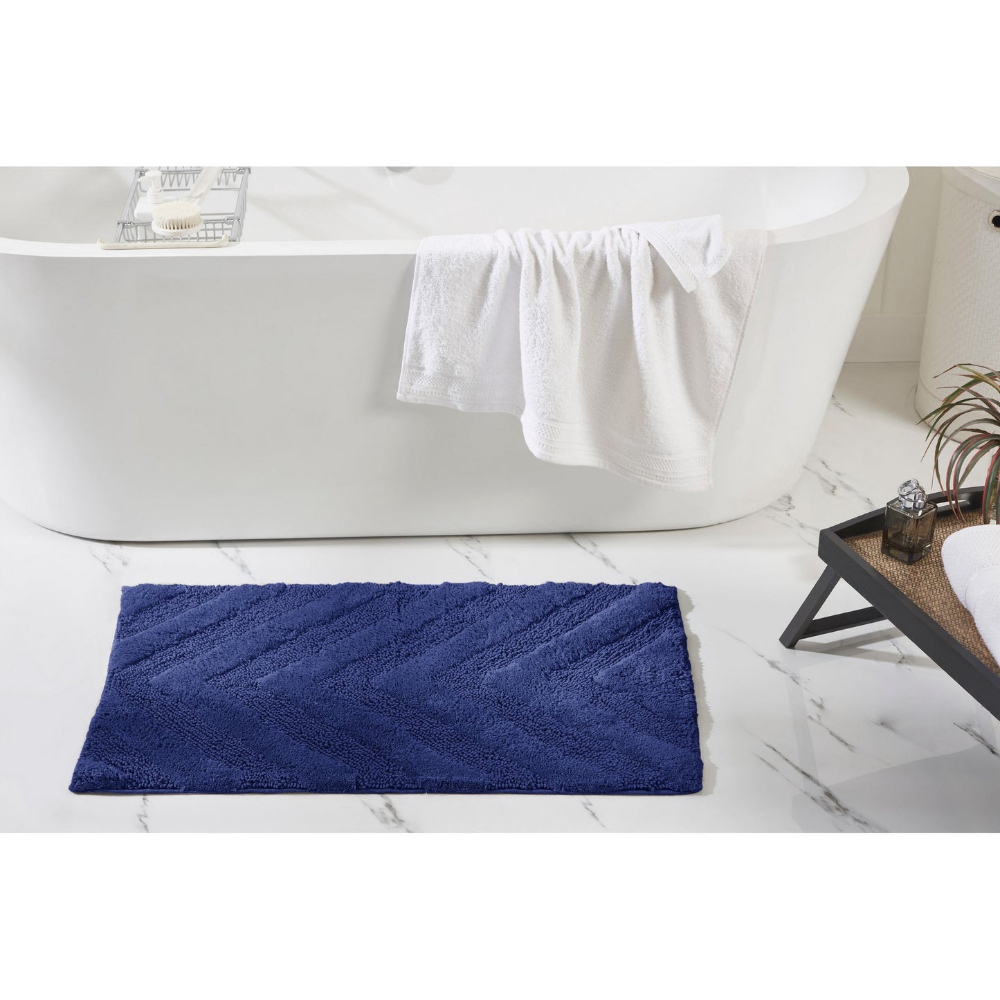 Better Trends 21" x 34" Bathroom Rugs 100% Cotton Soft Water Absorbent Non Slip Bath Mat Machine Washable Rug (Navy) Hugo Collection