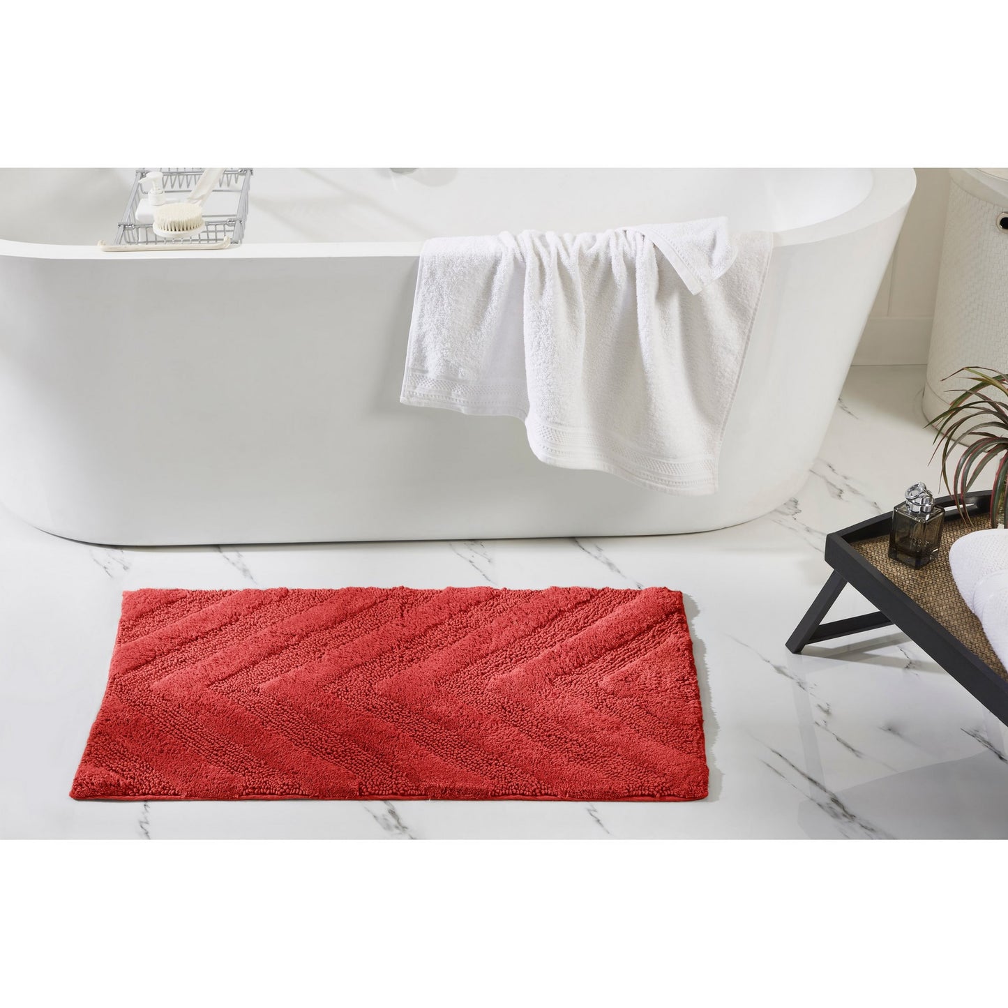 Better Trends 21" x 34" Bathroom Rugs 100% Cotton Soft Water Absorbent Non Slip Bath Mat Machine Washable Rug (Red) Hugo Collection