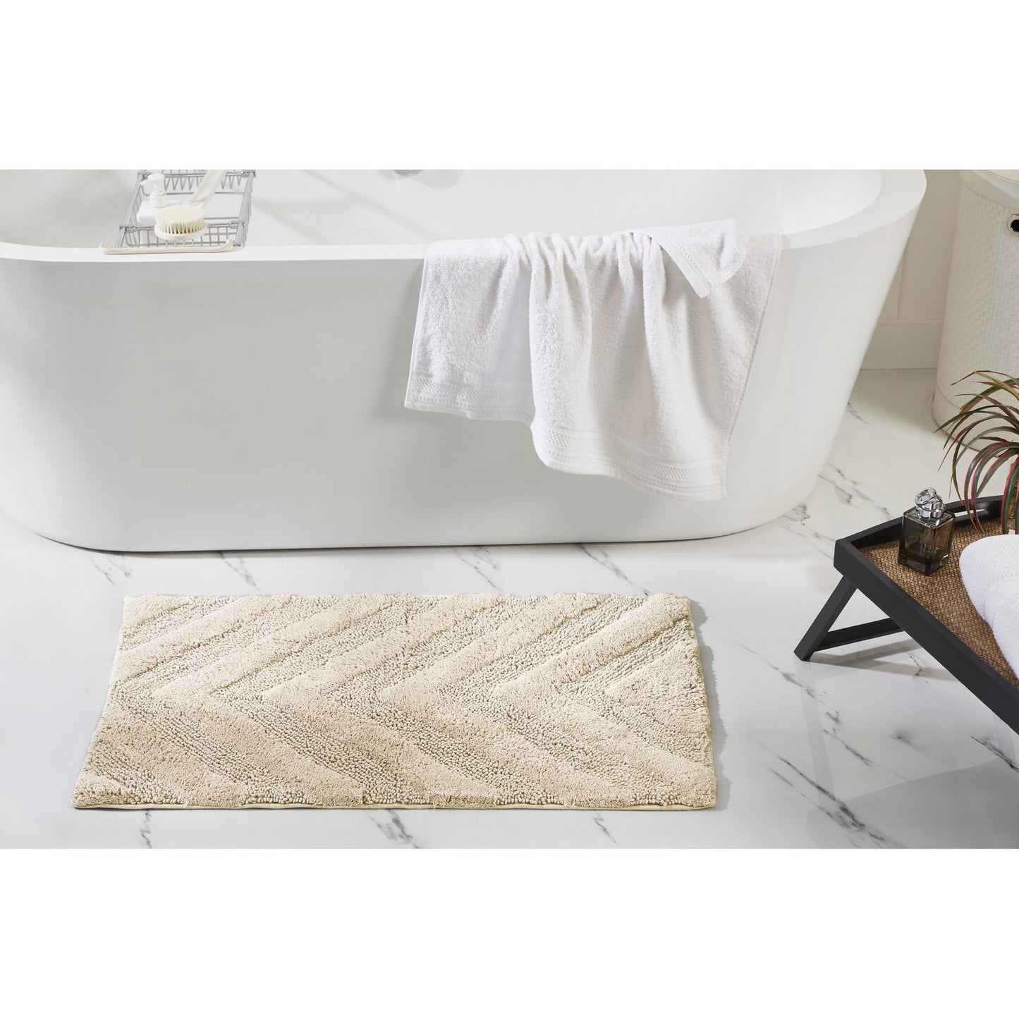 Better Trends 21" x 34" Bathroom Rugs 100% Cotton Soft Water Absorbent Non Slip Bath Mat Machine Washable Rug (Sand) Hugo Collection