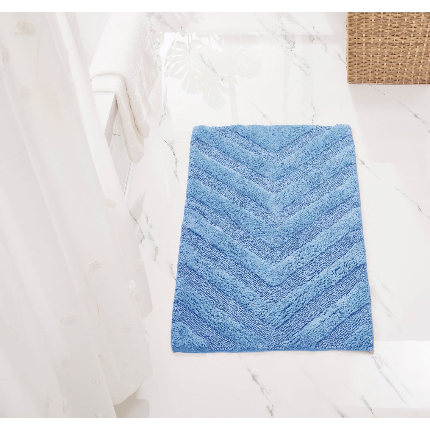 Better Trends 24" x 40" Bathroom Rugs 100% Cotton Soft Water Absorbent Non Slip Bath Mat Machine Washable Rug (Dark Blue) Hugo Collection