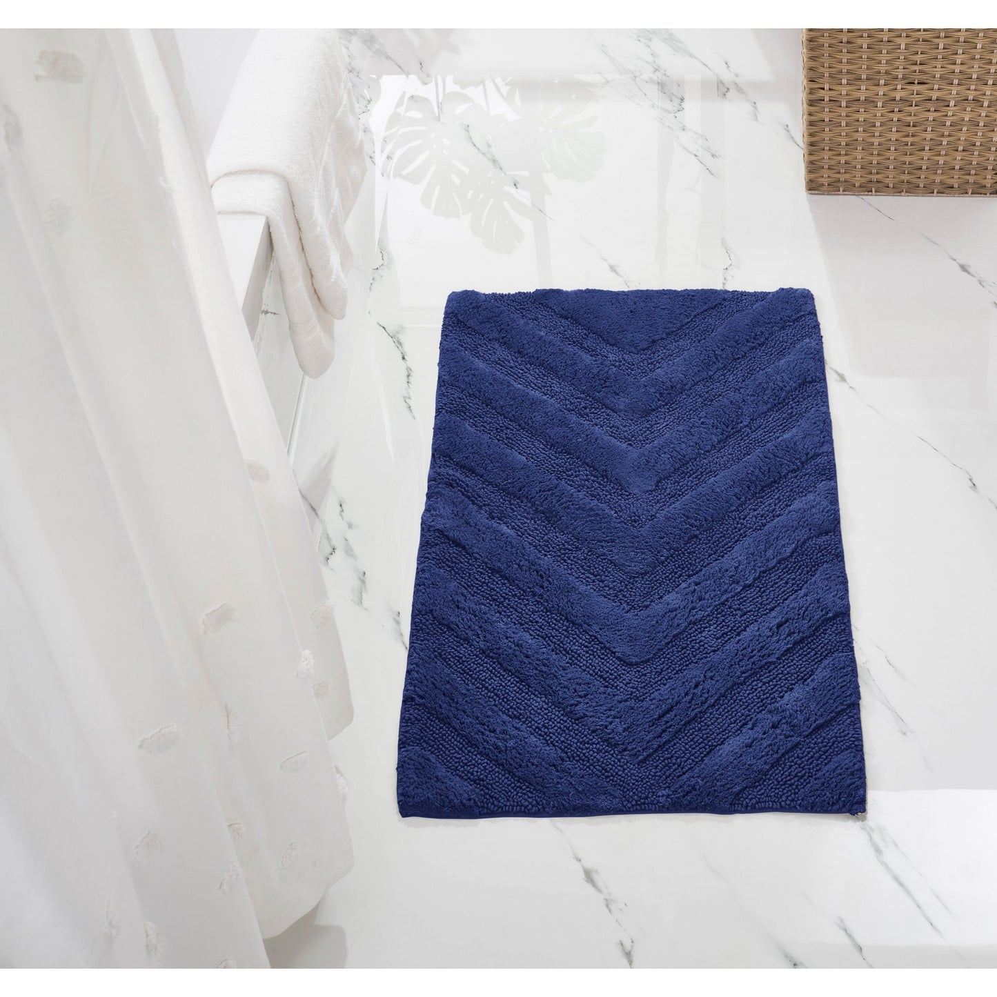 Better Trends 24" x 40" Bathroom Rugs 100% Cotton Soft Water Absorbent Non Slip Bath Mat Machine Washable Rug (Navy) Hugo Collection