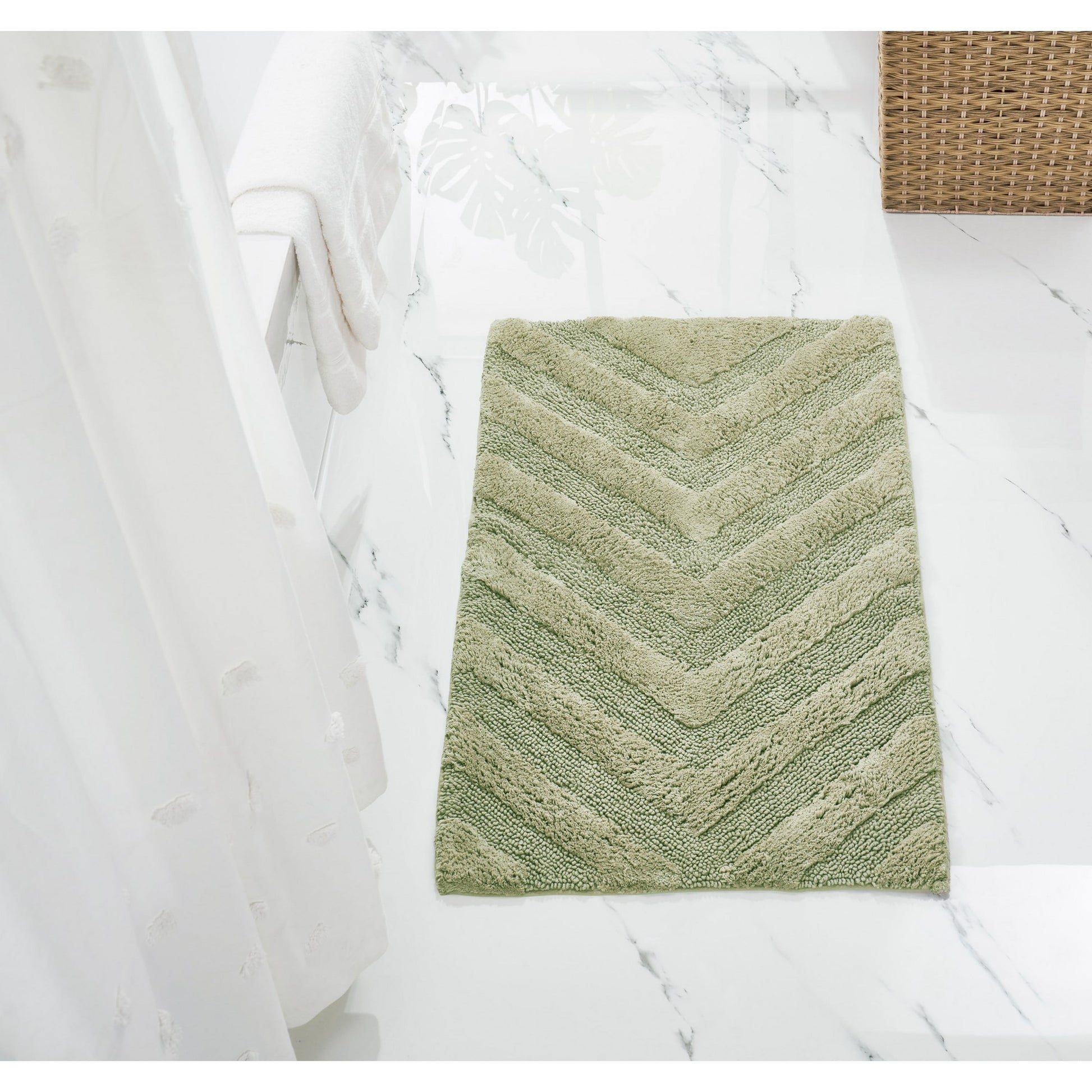 Better Trends 24" x 40" Bathroom Rugs 100% Cotton Soft Water Absorbent Non Slip Bath Mat Machine Washable Rug (Sage) Hugo Collection