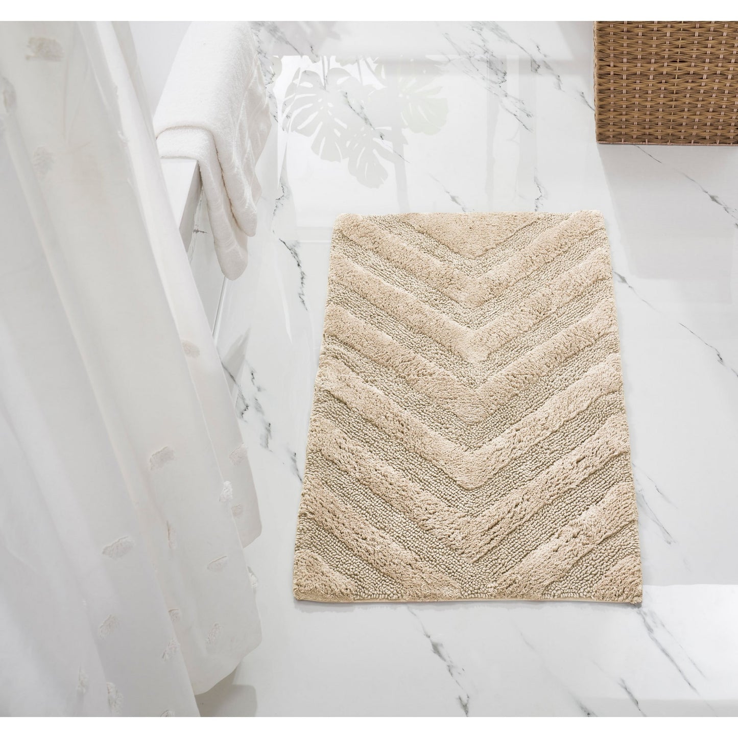 Better Trends 24" x 40" Bathroom Rugs 100% Cotton Soft Water Absorbent Non Slip Bath Mat Machine Washable Rug (Sand) Hugo Collection