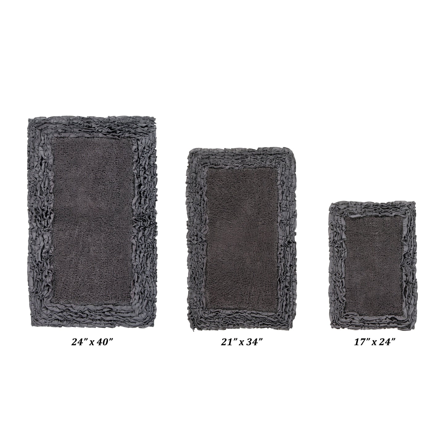 Better Trends 3 Piece Bathroom Rug Set 100% Cotton, Extra Soft, Water Absorbent & Non Slip Bath Mat, Ruffle Border, (Gray) Shaggy Border Collection