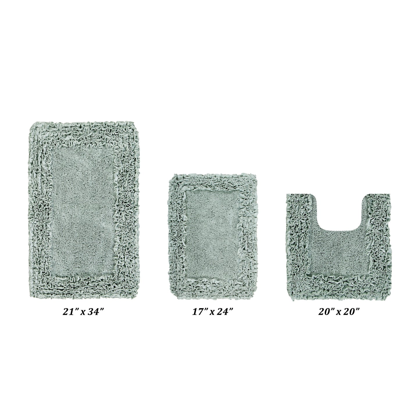 Better Trends 3 Piece Bathroom Rug Set 100% Cotton, Extra Soft, Water Absorbent & Non Slip Bath Mat, Ruffle Border, (Sage) Shaggy Border Collection