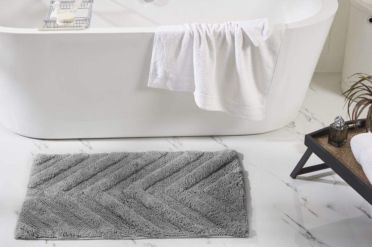 Better Trends 4 Piece Bathroom Rug Set 100% Cotton Extra Soft Tufted Bath Rug Water Absorbent Non-Slip Bath Mat Machine Washable (Gray) Hugo Collection