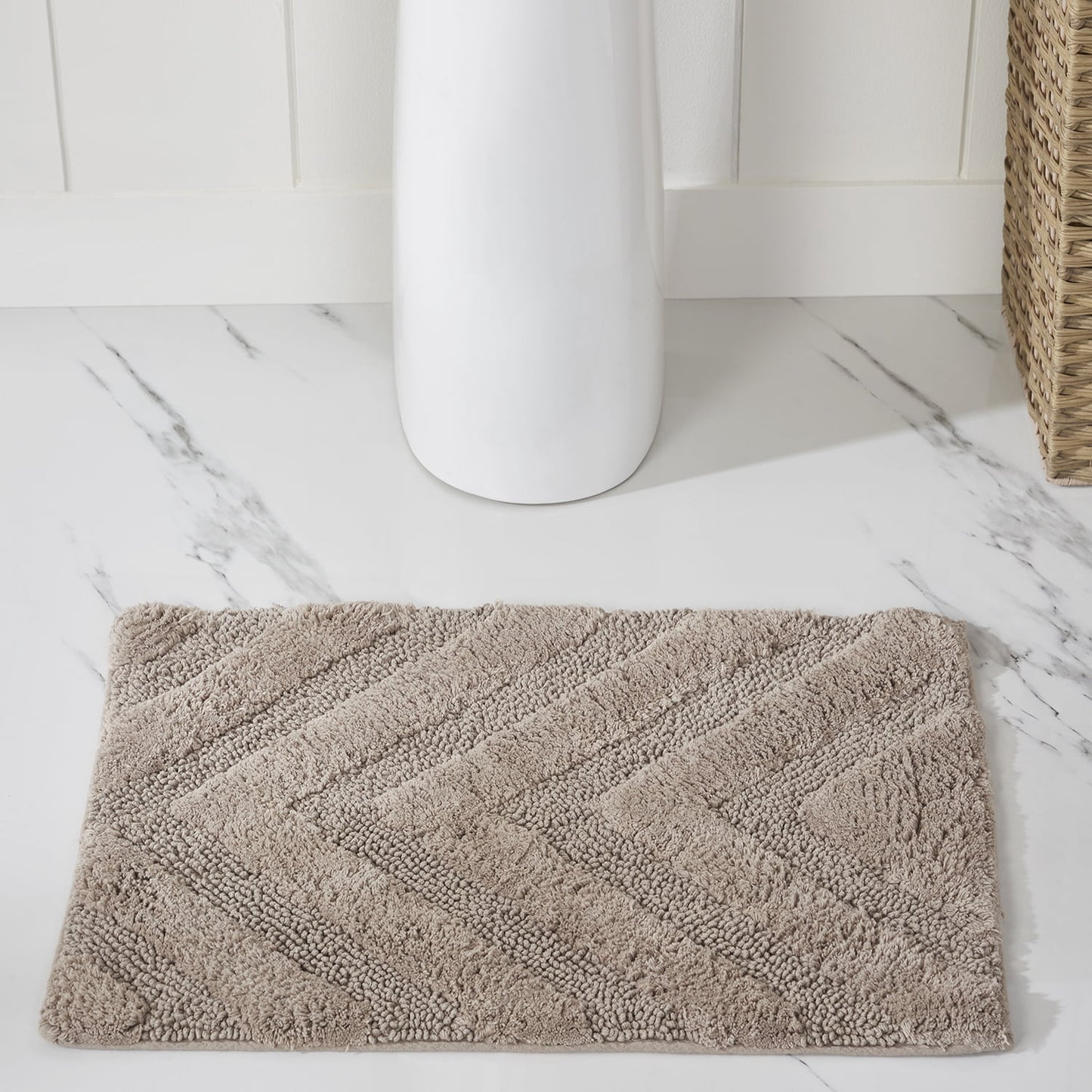 Better Trends 5 Piece Bathroom Rug Set 100% Cotton Extra Soft Tufted Bath Rug Water Absorbent Non-Slip Bath Mat Machine Washable (Beige) Hugo Collection
