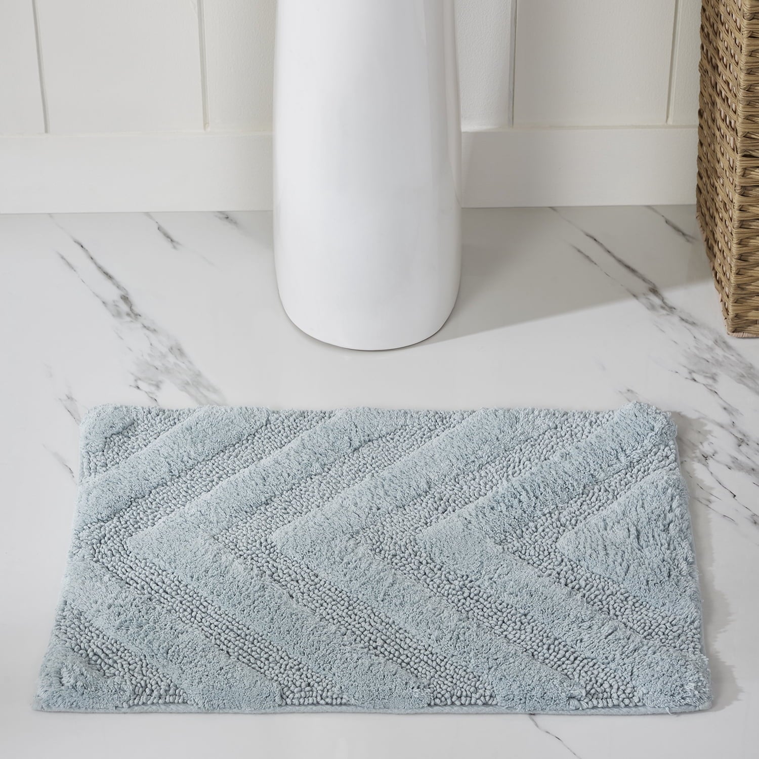 Better Trends 5 Piece Bathroom Rug Set 100% Cotton Extra Soft Tufted Bath Rug Water Absorbent Non-Slip Bath Mat Machine Washable (Blue) Hugo Collection