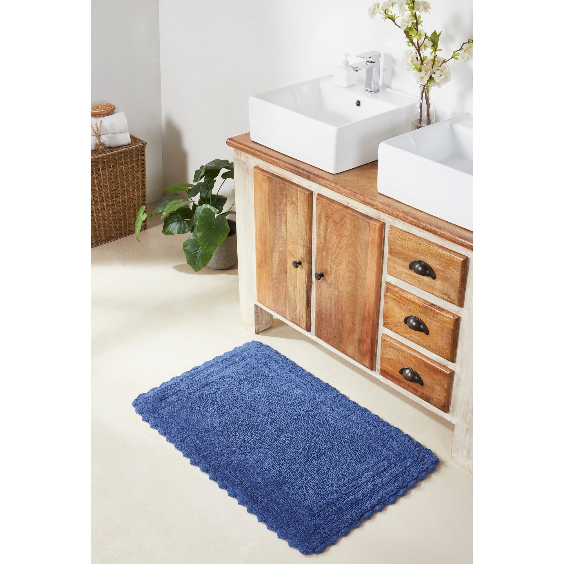Better Trends 17" x 24" Bathroom Rug â€“ 100% Cotton, Extra Soft Tufted Reversible Bath Mat, Water-Absorbent, Machine Washable (Blue) Lilly Crochet Collection