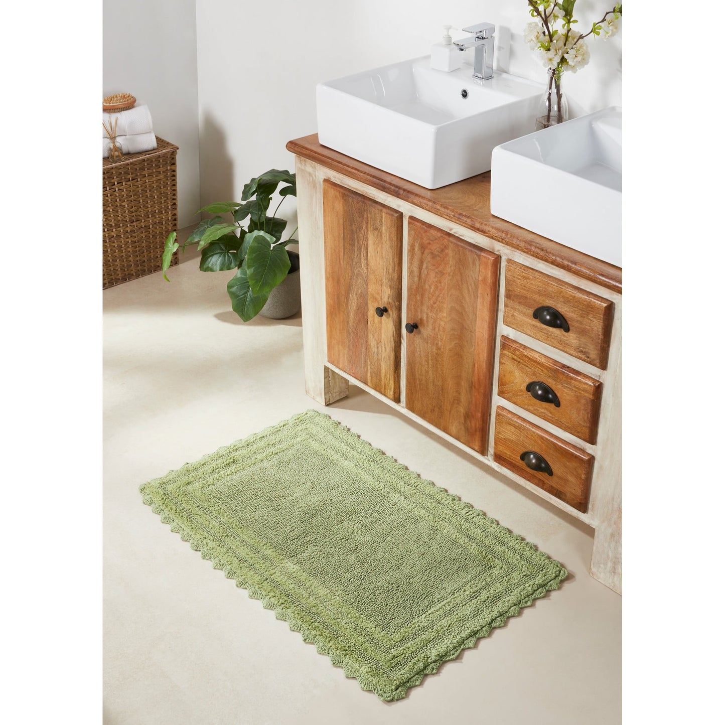 Better Trends 24" x 40" Bathroom Rug â€“ 100% Cotton, Extra Soft Tufted Reversible Bath Mat, Water-Absorbent, Machine Washable (Sage) Lilly Crochet Collection