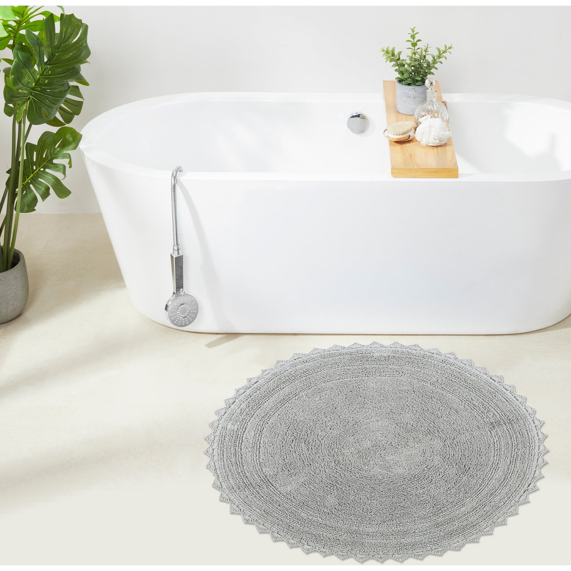 Better Trends Chic Round Bath Mat, 30" Diameter, 100% Cotton with Crochet Border, Water Absorbent, Ideal for Half Baths and Powder Rooms, Machine Washable, Gray - Lilly Crochet Collection