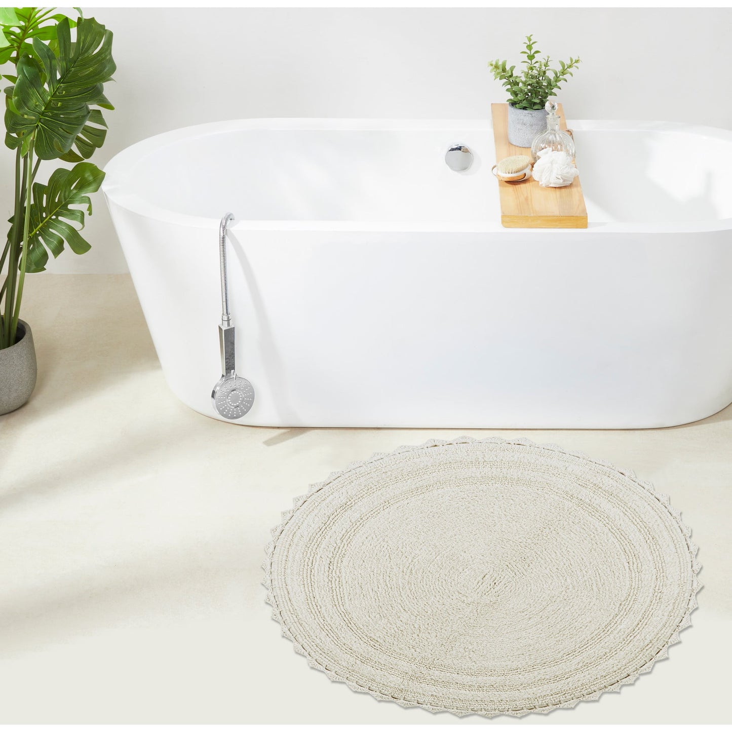 Better Trends Chic Round Bath Mat, 30" Diameter, 100% Cotton with Crochet Border, Water Absorbent, Ideal for Half Baths and Powder Rooms, Machine Washable, Ivory - Lilly Crochet Collection