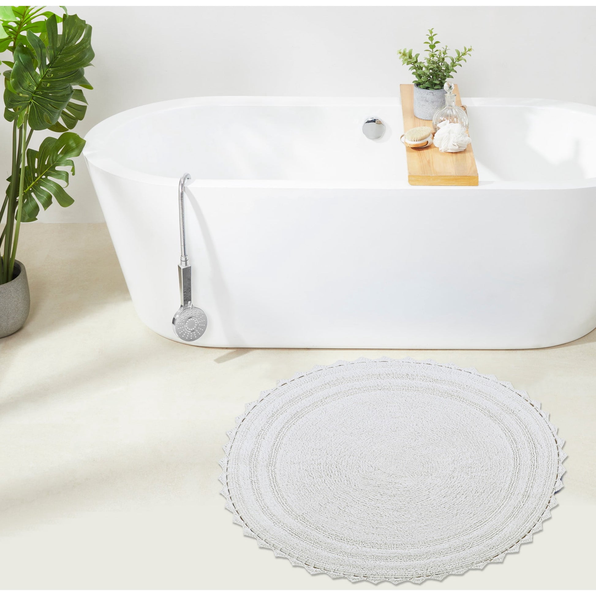 Better Trends Chic Round Bath Mat, 30" Diameter, 100% Cotton with Crochet Border, Water Absorbent, Ideal for Half Baths and Powder Rooms, Machine Washable, White - Lilly Crochet Collection