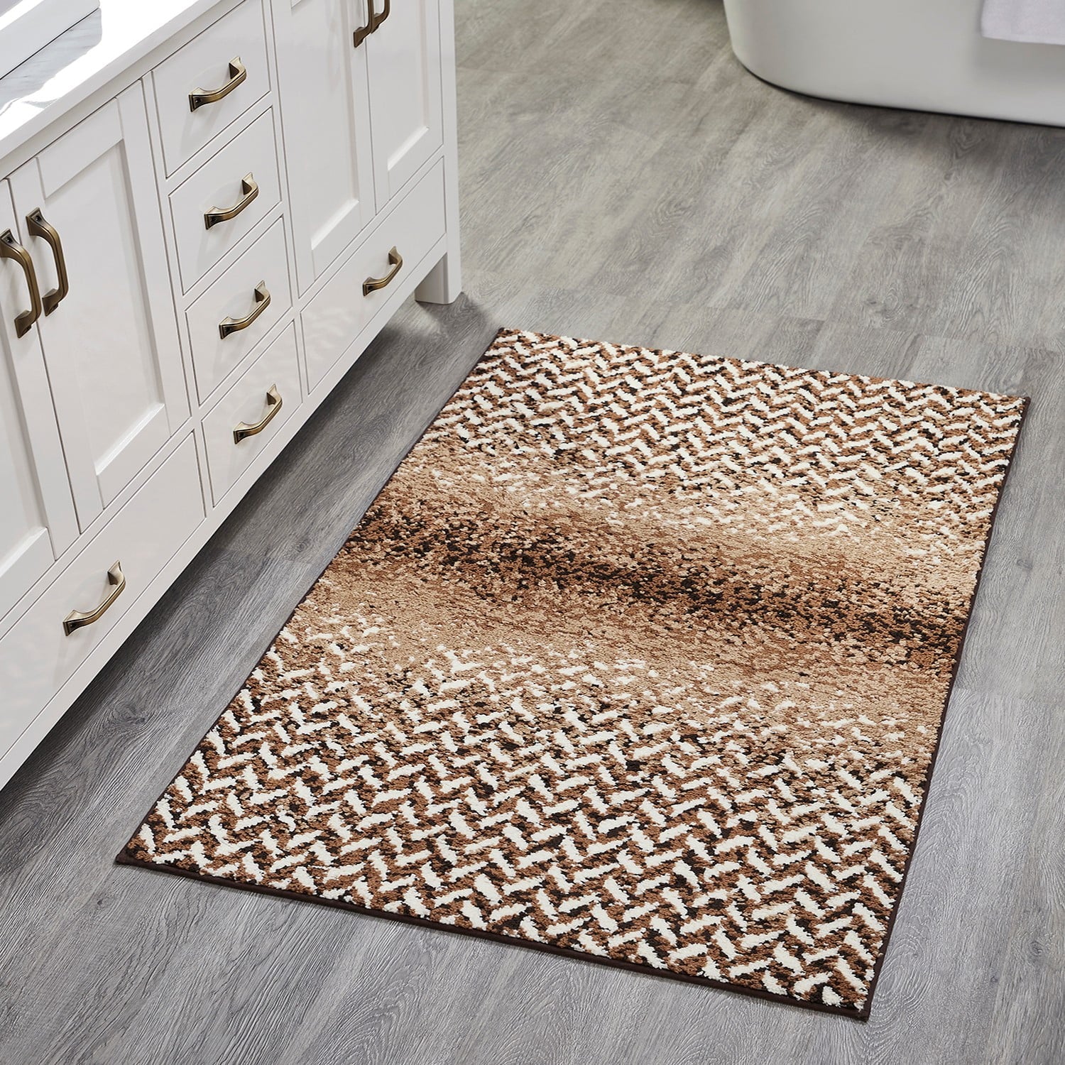 Better Trends Bath Rug 30â€ x 50â€ Bathroom Rug Mat Non-Slip Micro Polyester Bath Rugs for Bathroom Floor, Shower, Tub, Toilet Casablanca Collection - (Brown)