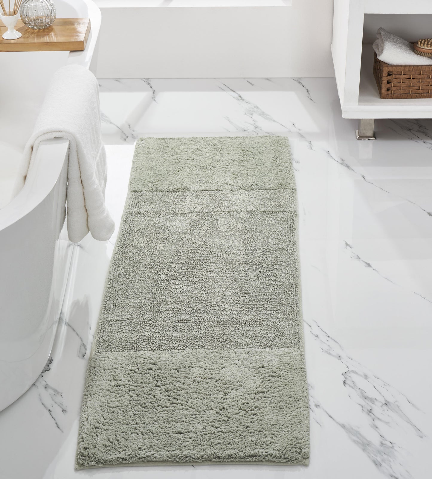 Better Trends 20" x 60" Bathroom Runner Mat 100% Cotton, Extra Soft Tufted Bath Rug, Water Absorbent & Non Slip, Solid Pattern, Dark Sage Granada Collection