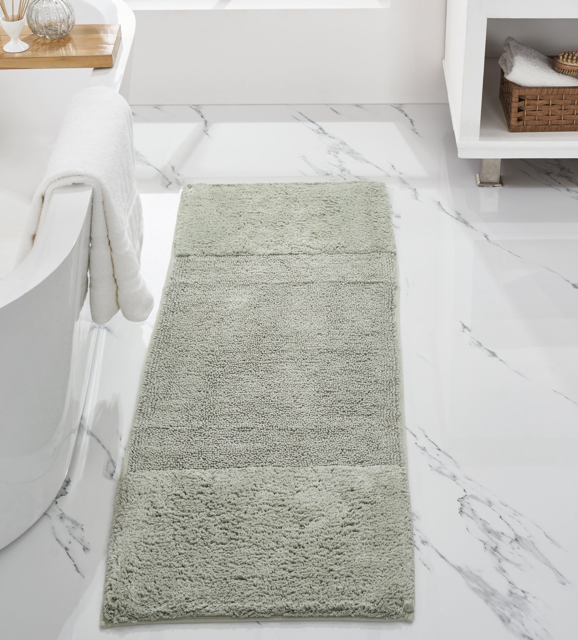 Better Trends 20" x 60" Bathroom Runner Mat 100% Cotton, Extra Soft Tufted Bath Rug, Water Absorbent & Non Slip, Solid Pattern, Dark Sage Granada Collection