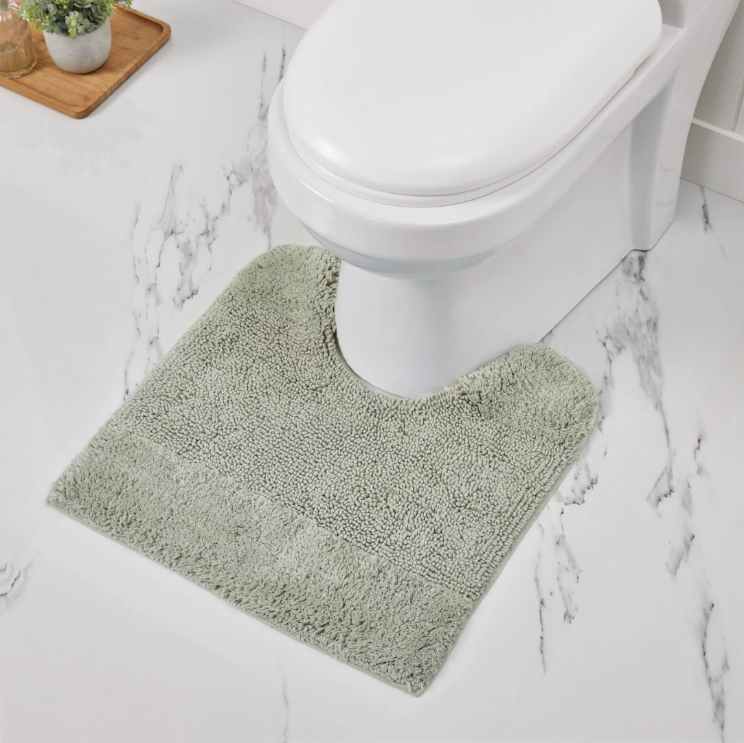 Better Trends 20" x 20" U-Shape Toilet Rug 100% Cotton Non Slip Tufted Contour Bath Mat, Water Absorbent Bathroom Rug, (Dark Sage) Granada Collection
