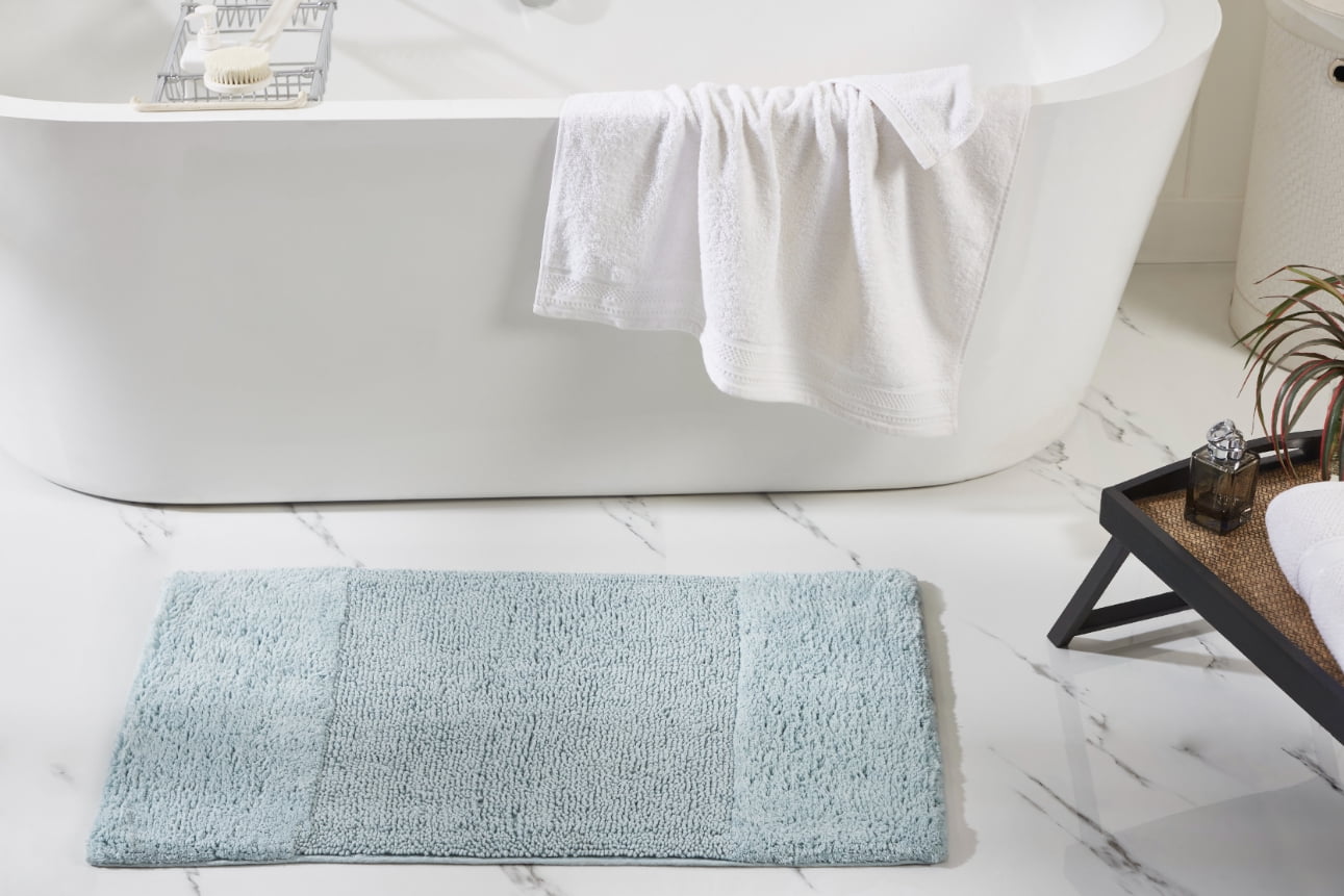 Better Trends 21" x 34" Bathroom Rug 100% Cotton, Extra Soft Tufted Bath Mat, Water Absorbent & Non Slip, Solid Pattern, (Blue) Granada Collection