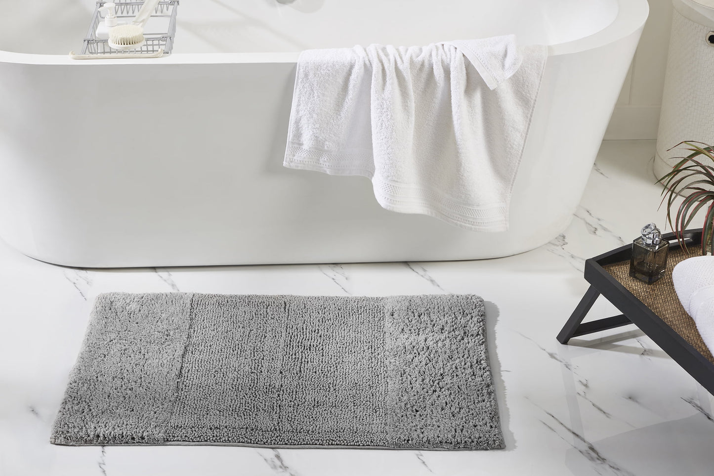 Better Trends 3 Piece Bathroom Rug Set, 100% Cotton, Extra Soft Tufted Bath Mat, Water Absorbent & Non Slip Bath Rug, (Gray) Granada Collection