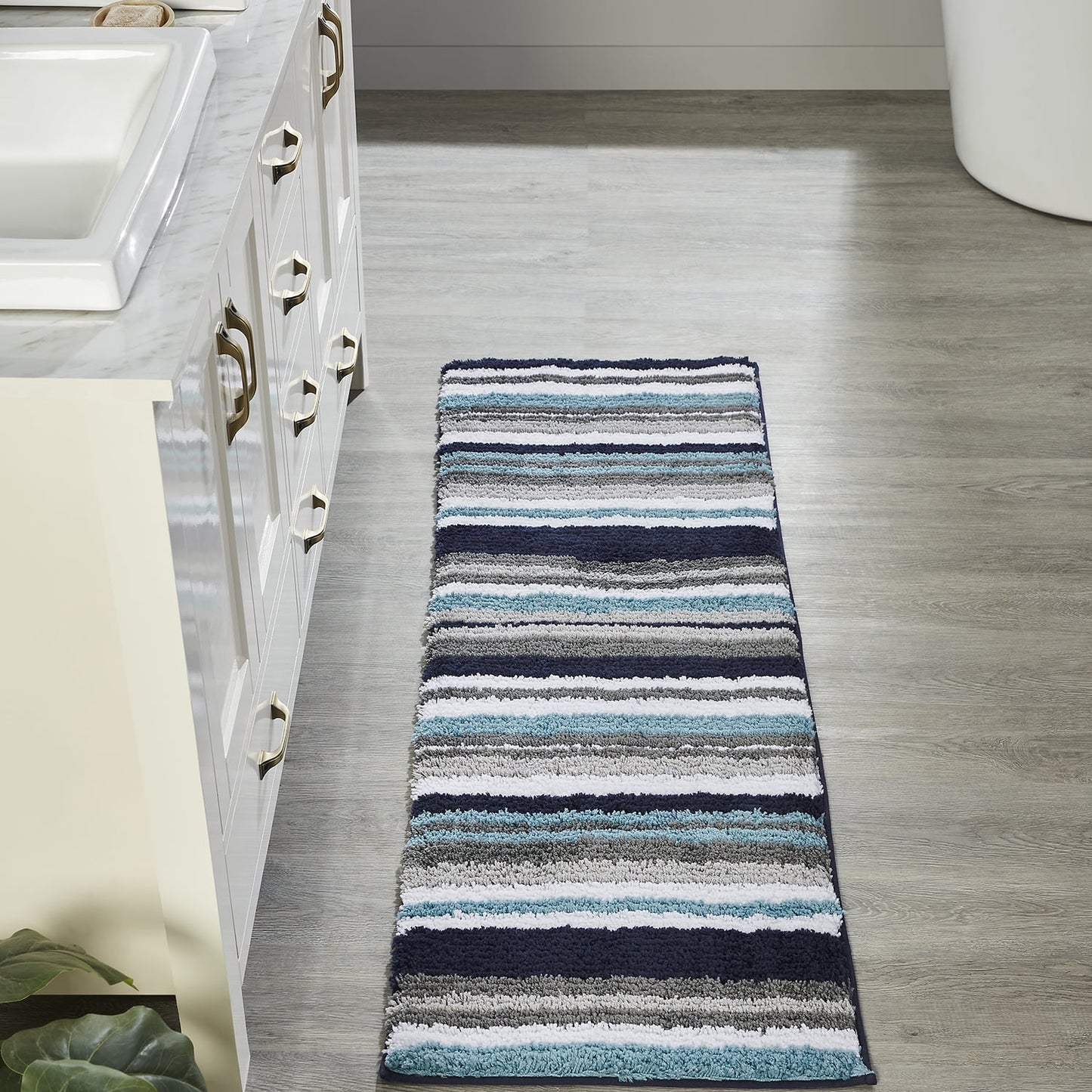 Better Trends 20" x 60" Bathroom Runner Mat, 100% Polyester Non-Slip Bath Rug, Water Absorbent, Machine Washable Griffie Collection - Blue