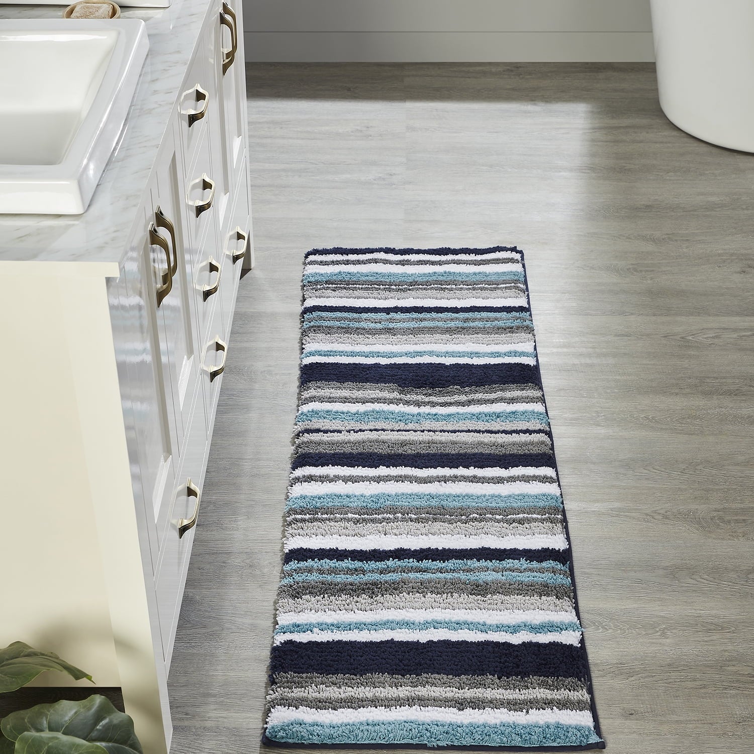 Better Trends 20" x 60" Bathroom Runner Mat, 100% Polyester Non-Slip Bath Rug, Water Absorbent, Machine Washable Griffie Collection - Blue