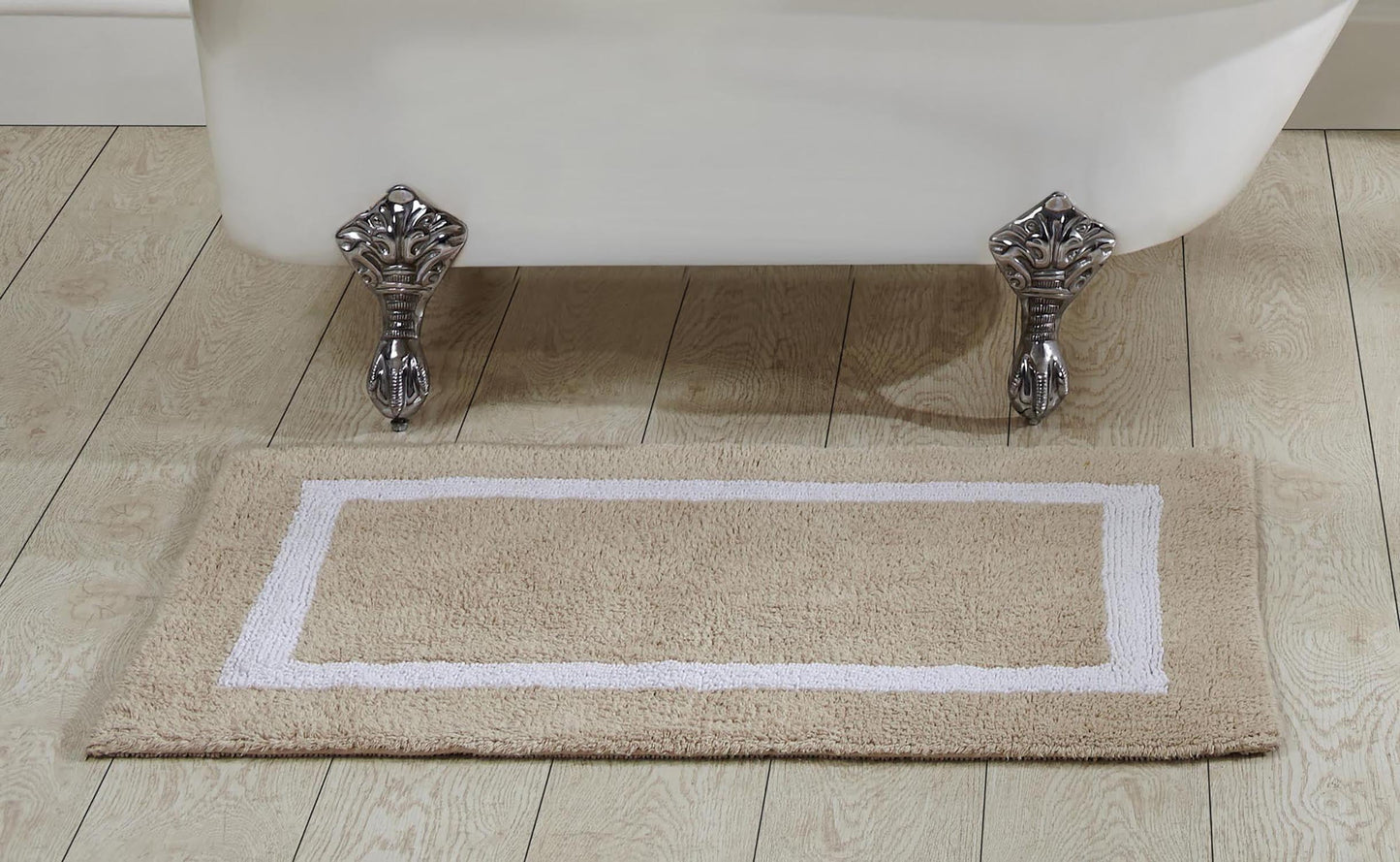 Better Trends 24" x 40" Bathroom Rugs Mat 100% Cotton Soft Bath Rug Water Absorbent Reversible Washable for Bathroom Floor Decor, Laundry Room Hotel Multi Collection - Sand/White