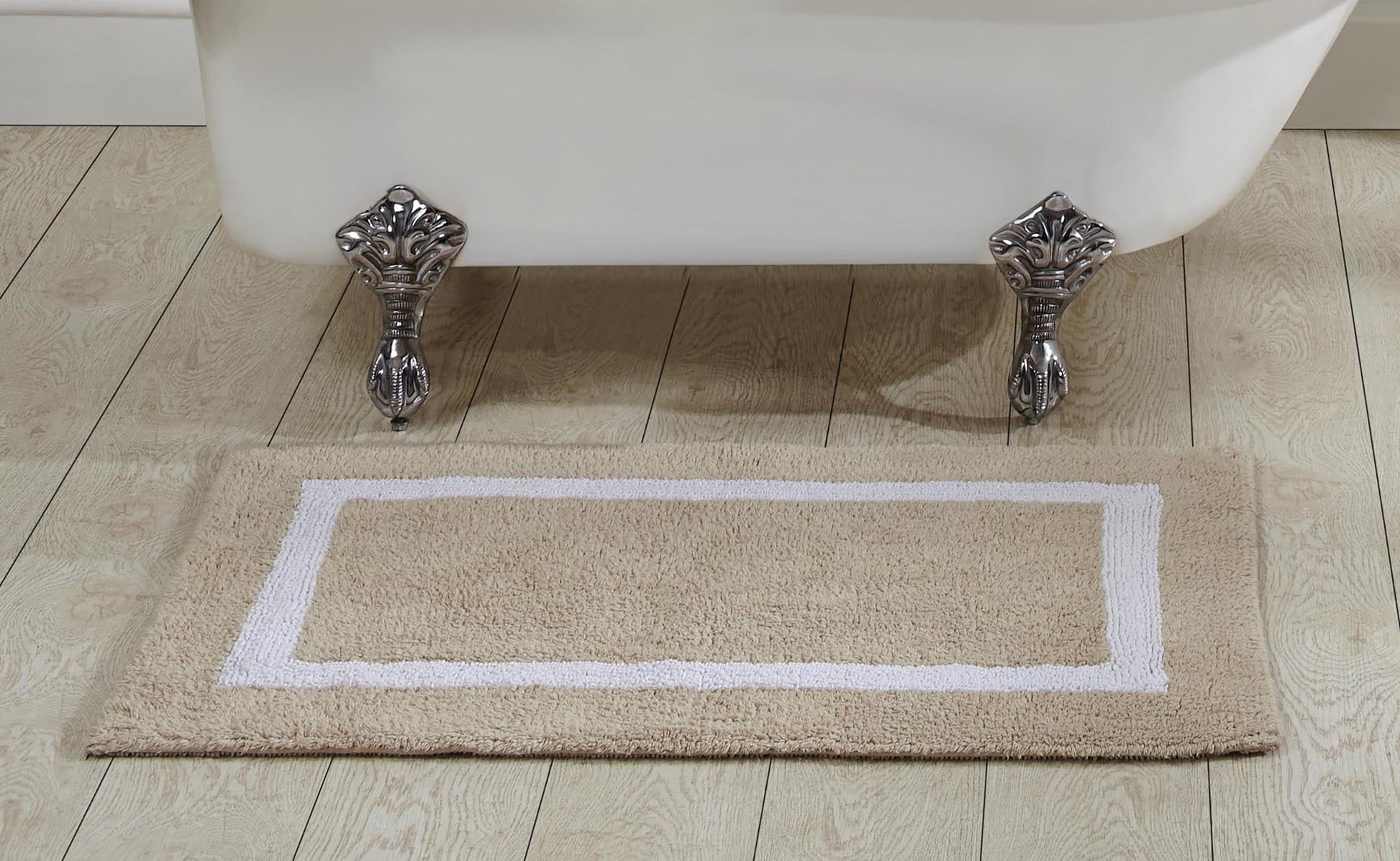 Better Trends 24" x 40" Bathroom Rugs Mat 100% Cotton Soft Bath Rug Water Absorbent Reversible Washable for Bathroom Floor Decor, Laundry Room Hotel Multi Collection - Sand/White