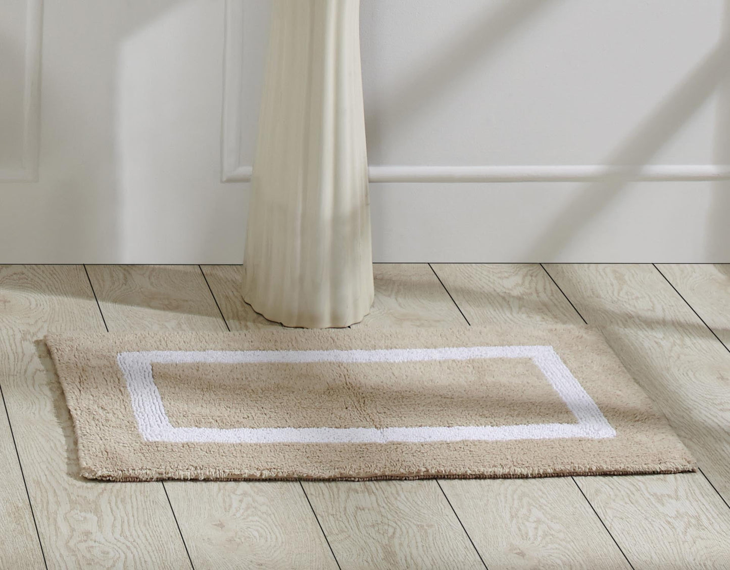 Better Trends 21" x 34" Bathroom Rugs Mat 100% Cotton Soft Bath Rug Water Absorbent Reversible Washable for Bathroom Floor Decor, Laundry Room Hotel Multi Collection - Sand/White