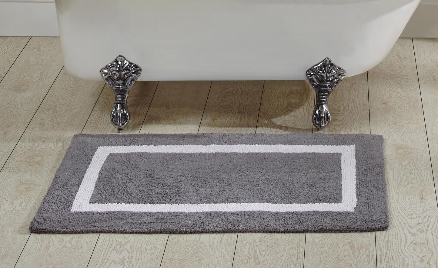 Better Trends 24" x 40" Bathroom Rugs Mat 100% Cotton Soft Bath Rug Water Absorbent Reversible Washable for Bathroom Floor Decor, Laundry Room Hotel Multi Collection - Gray/White