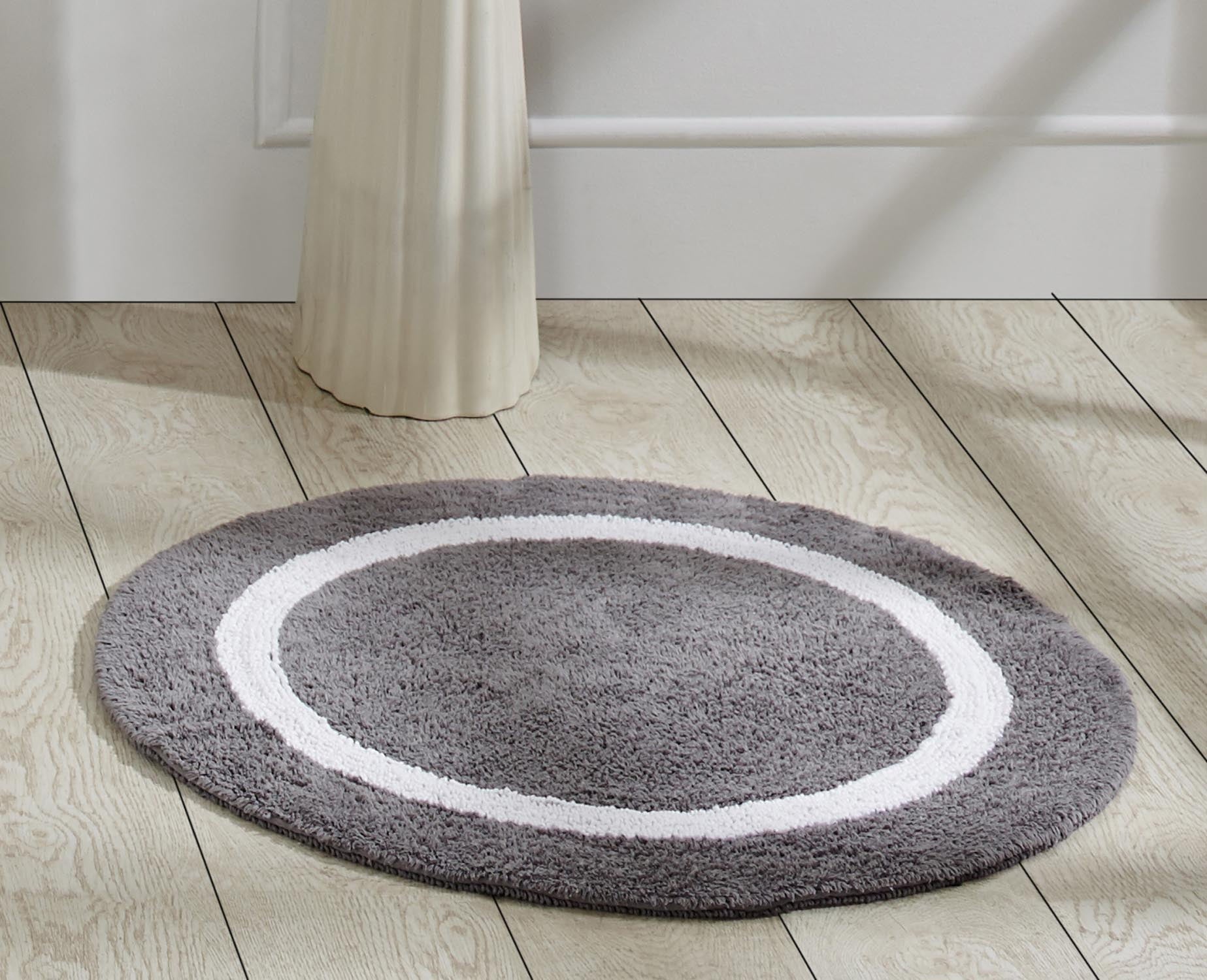 Better Trends 30'' Round Shape Bathroom Rug with Reversible Backing 100% Cotton Water Absorbent, Machine Washable Hotel Multi Collection - Gray/White