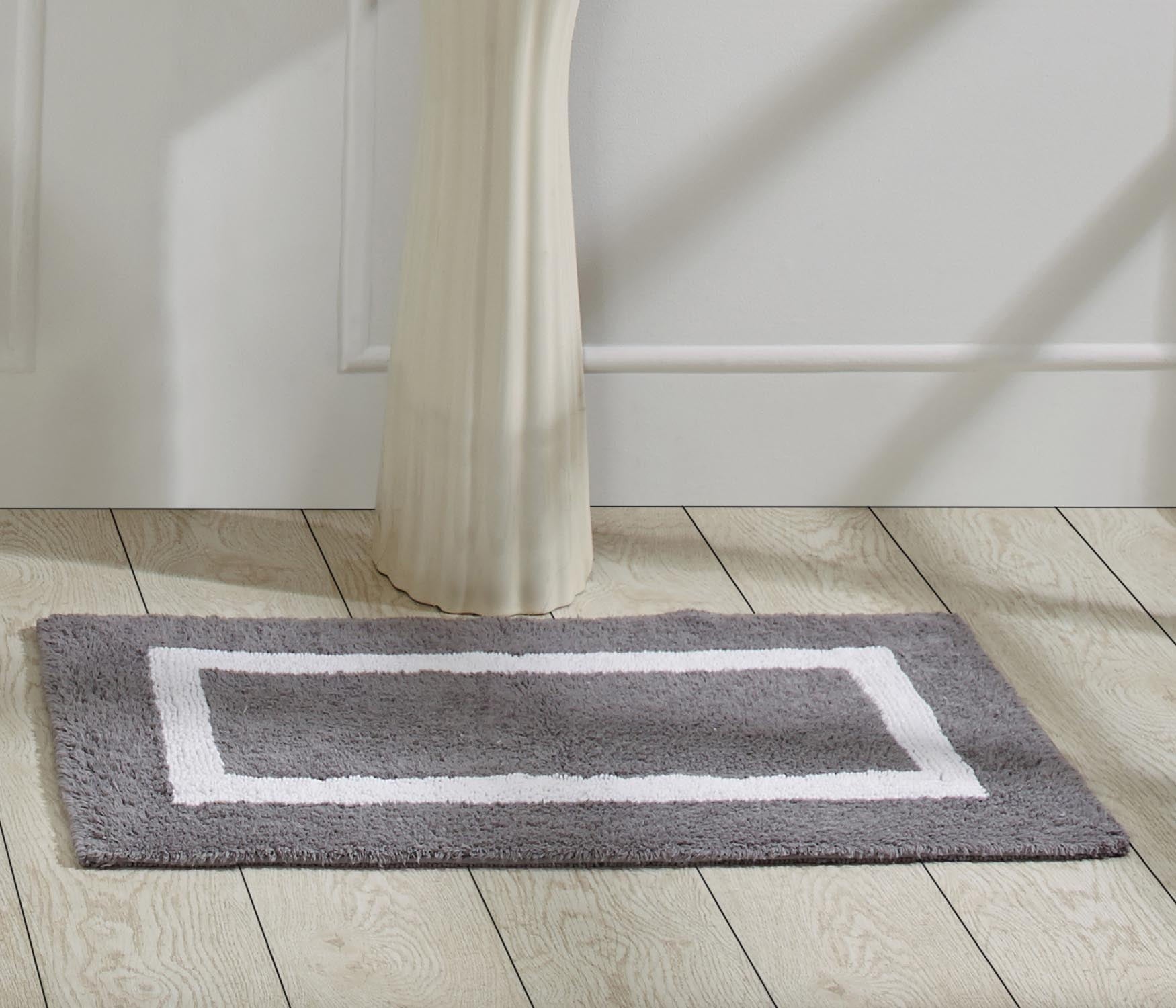 Better Trends 21" x 34" Bathroom Rugs Mat 100% Cotton Soft Bath Rug Water Absorbent Reversible Washable for Bathroom Floor Decor, Laundry Room Hotel Multi Collection - Gray/White