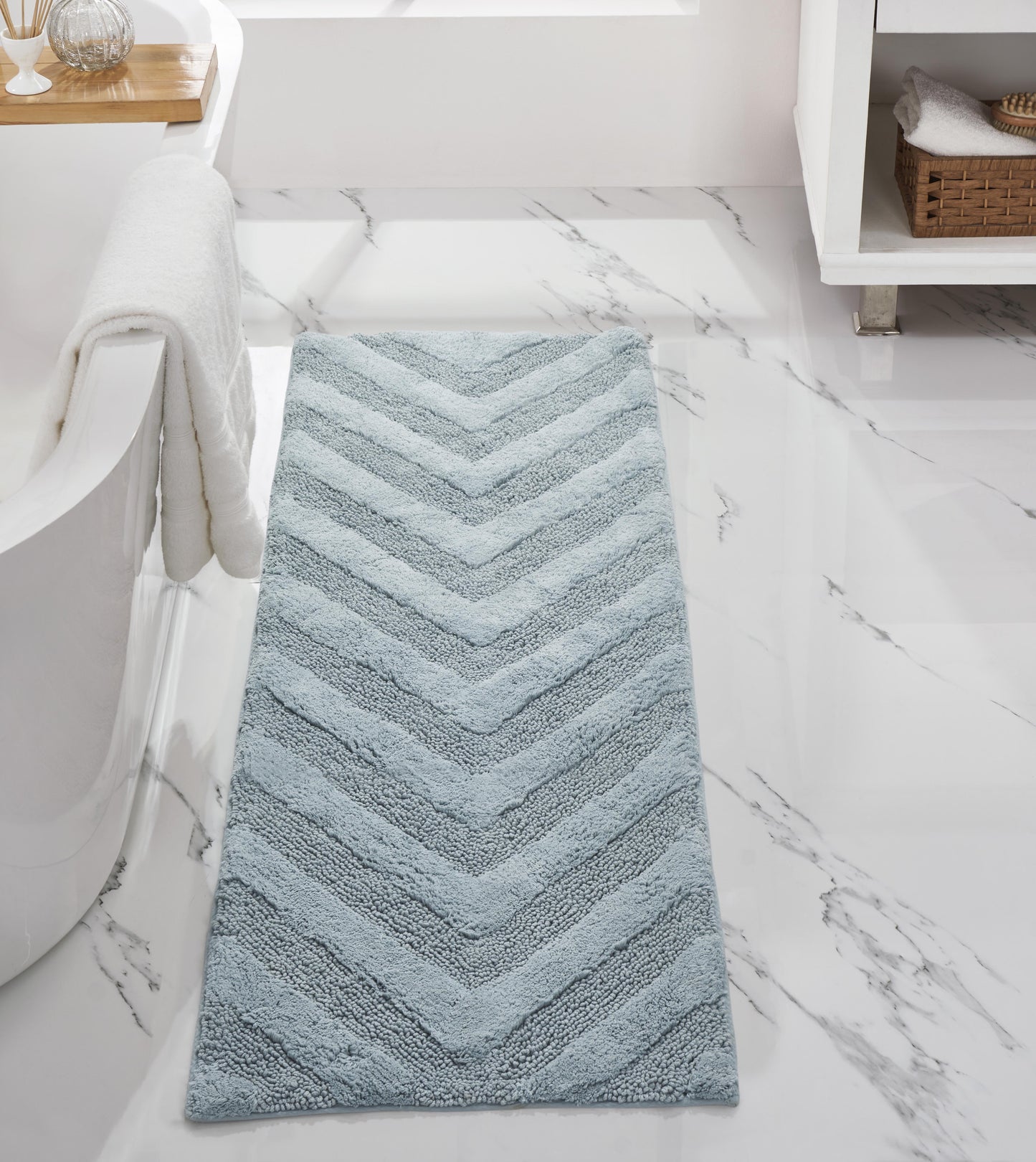 Better Trends Long Runner Bathroom Rug Extra Soft Non-Slip Bath Mat Water Absorbent 100% Cotton Washable Mat 20" x 60" Blue Hugo Collection