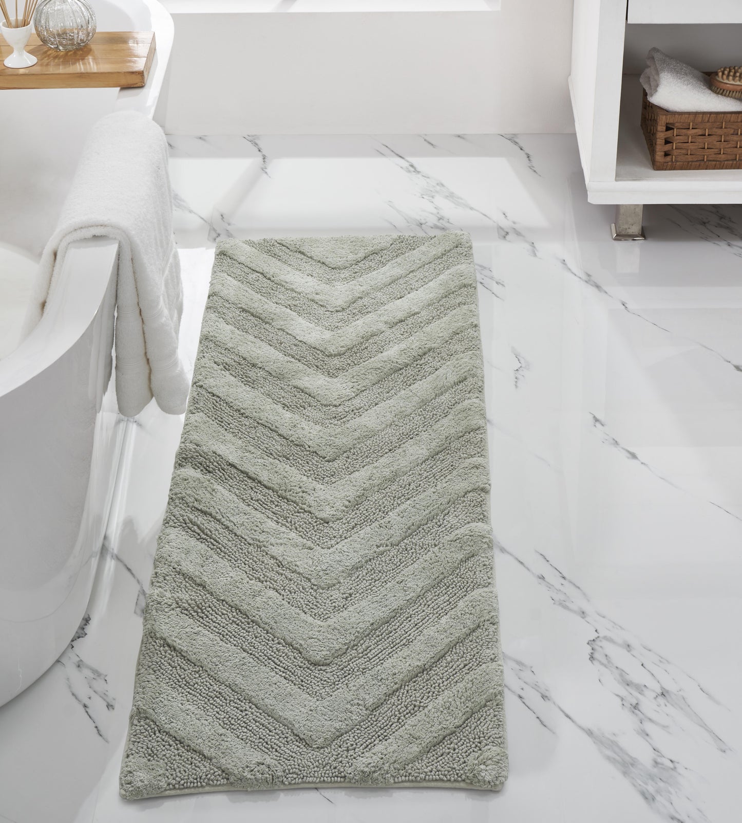 Better Trends Long Runner Bathroom Rug Extra Soft Non-Slip Bath Mat Water Absorbent 100% Cotton Washable Mat 20" x 60" Dark Sage Hugo Collection